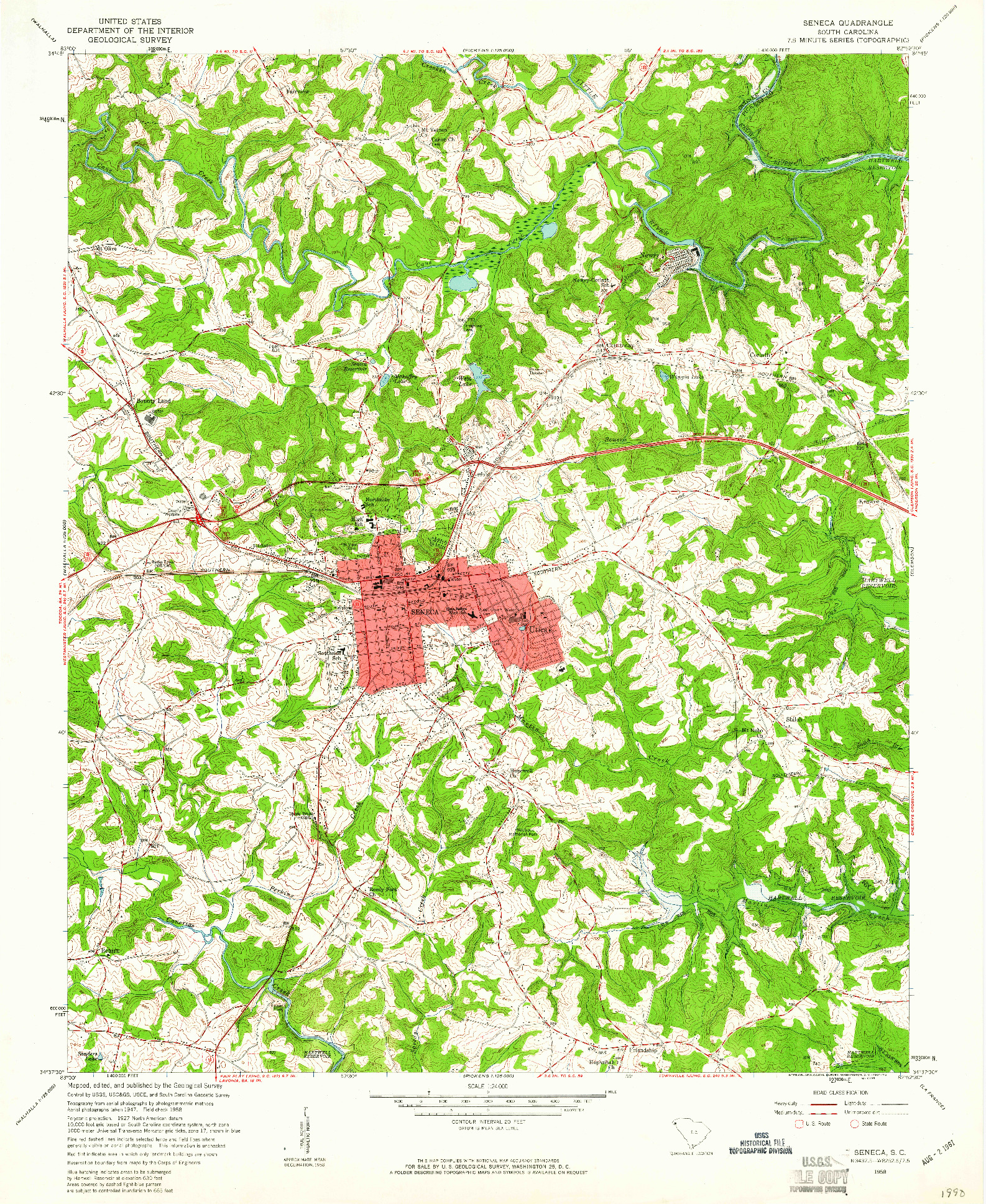 USGS 1:24000-SCALE QUADRANGLE FOR SENECA, SC 1958