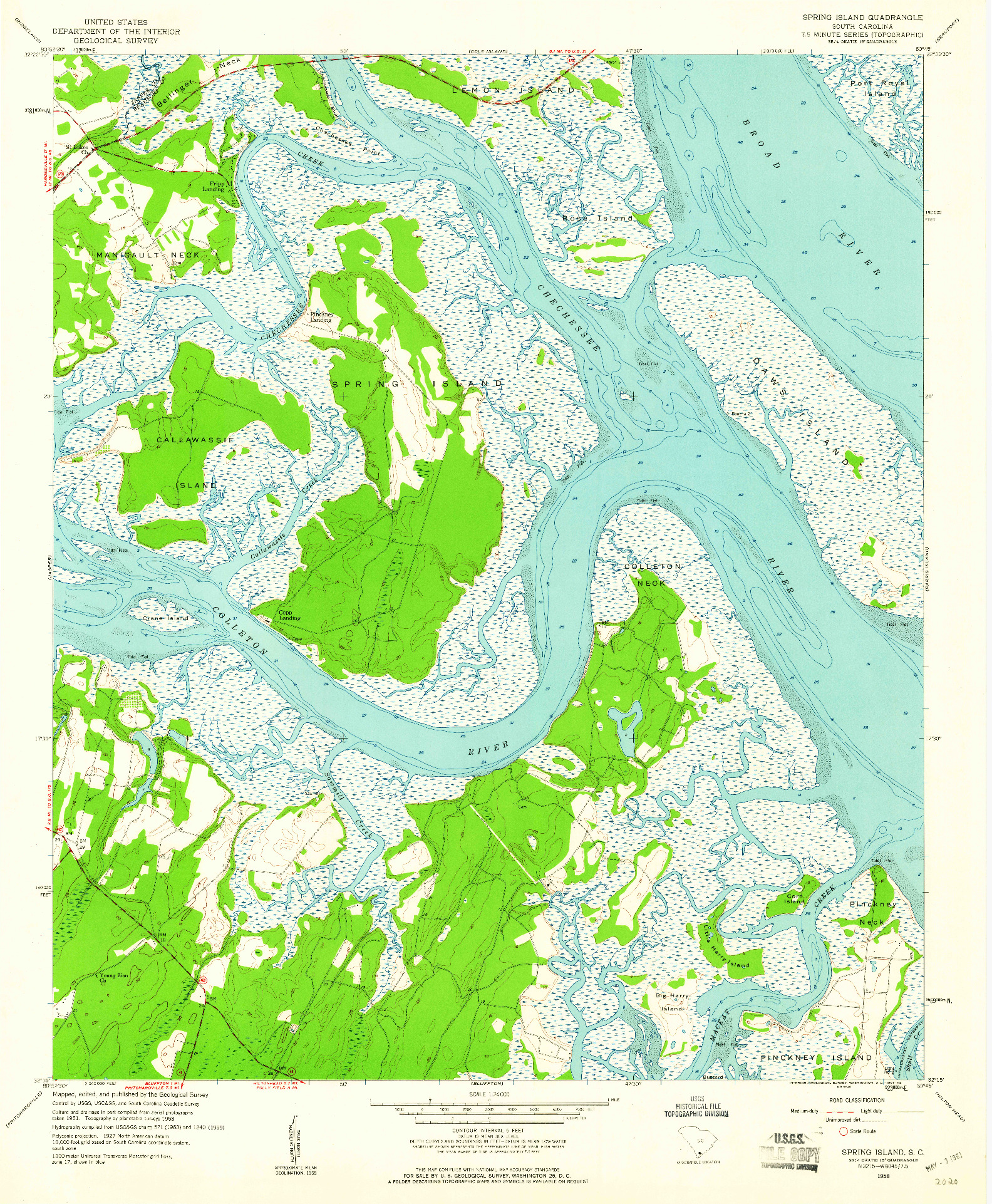 USGS 1:24000-SCALE QUADRANGLE FOR SPRING ISLAND, SC 1958