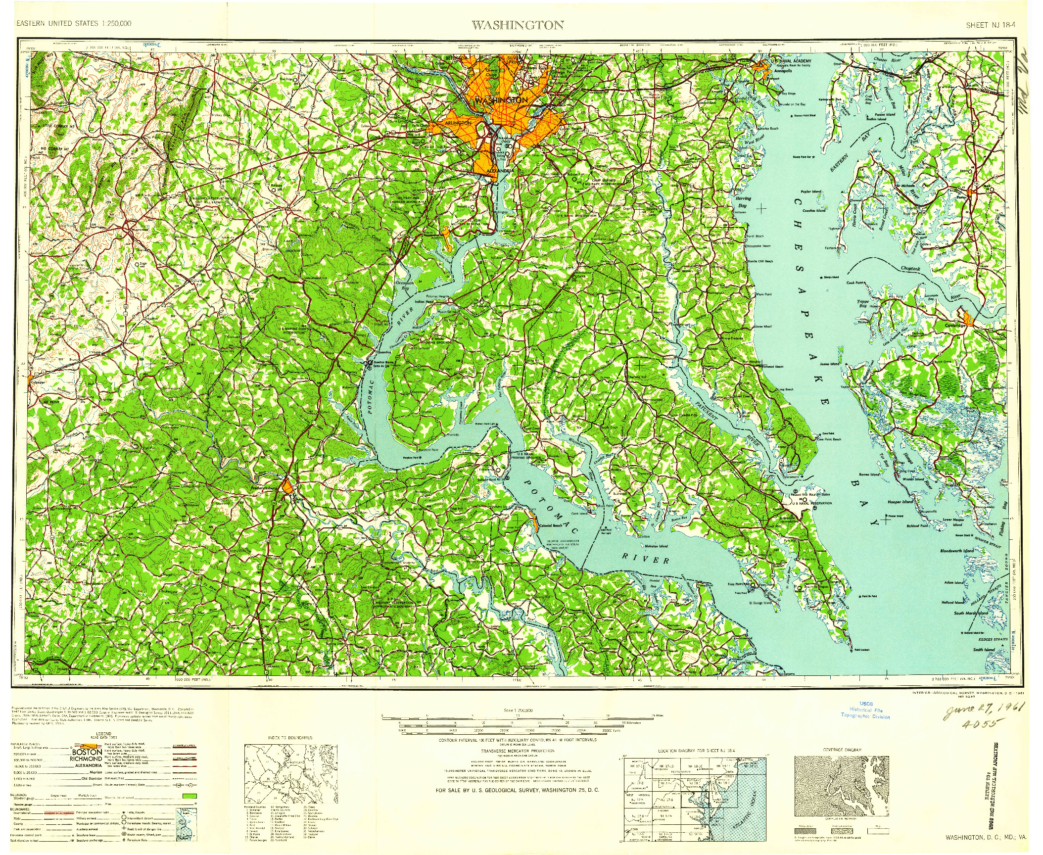 USGS 1:250000-SCALE QUADRANGLE FOR WASHINGTON, DC 1961