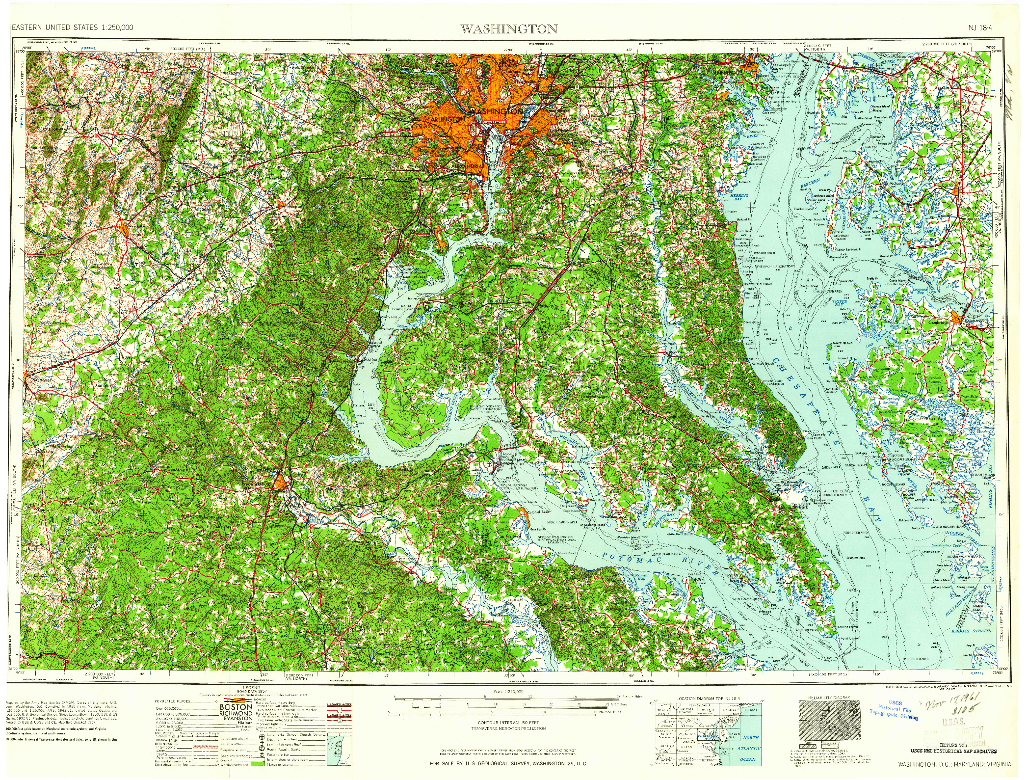 USGS 1:250000-SCALE QUADRANGLE FOR WASHINGTON, DC 1961