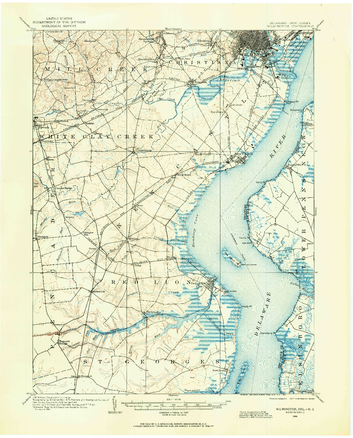USGS 1:62500-SCALE QUADRANGLE FOR WILMINGTON, DE 1904