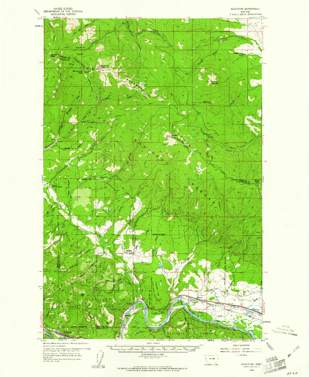 USGS 1:62500-SCALE QUADRANGLE FOR ALBERTON, MT 1959