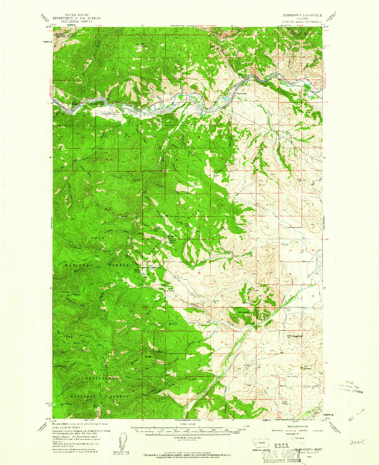 USGS 1:62500-SCALE QUADRANGLE FOR BEARMOUTH, MT 1959