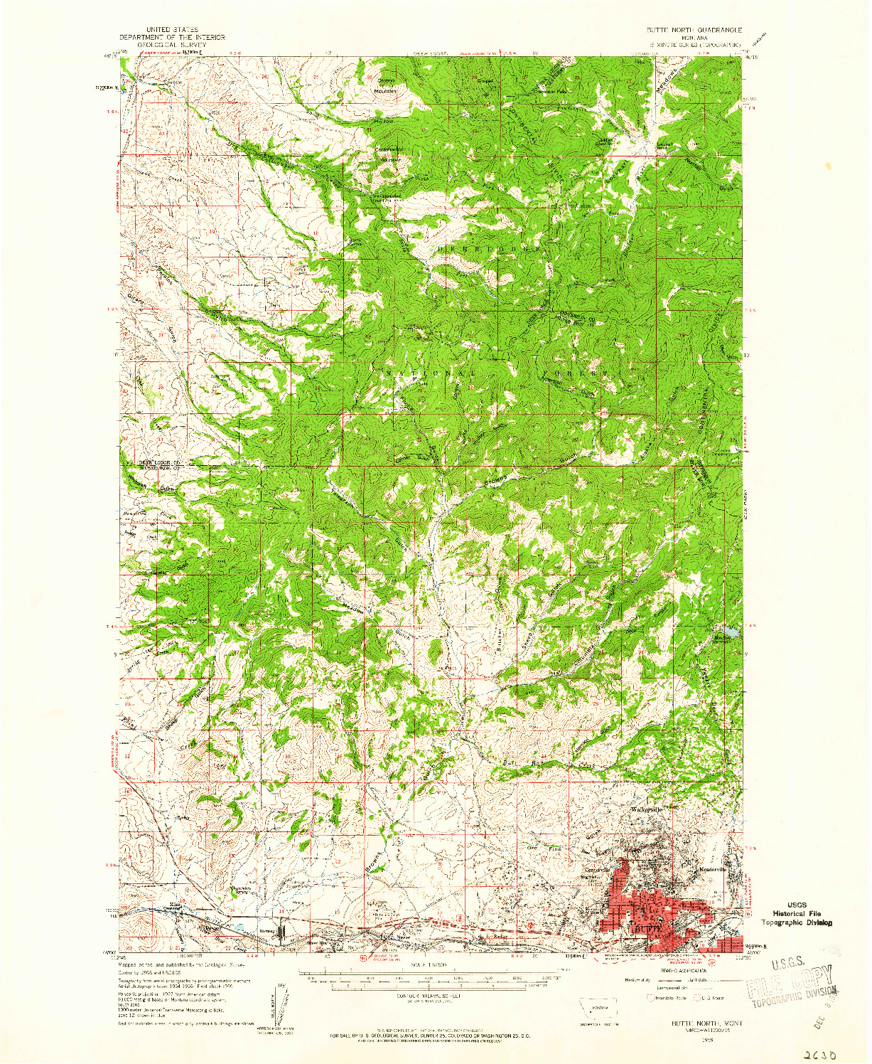 USGS 1:62500-SCALE QUADRANGLE FOR BUTTE NORTH, MT 1959