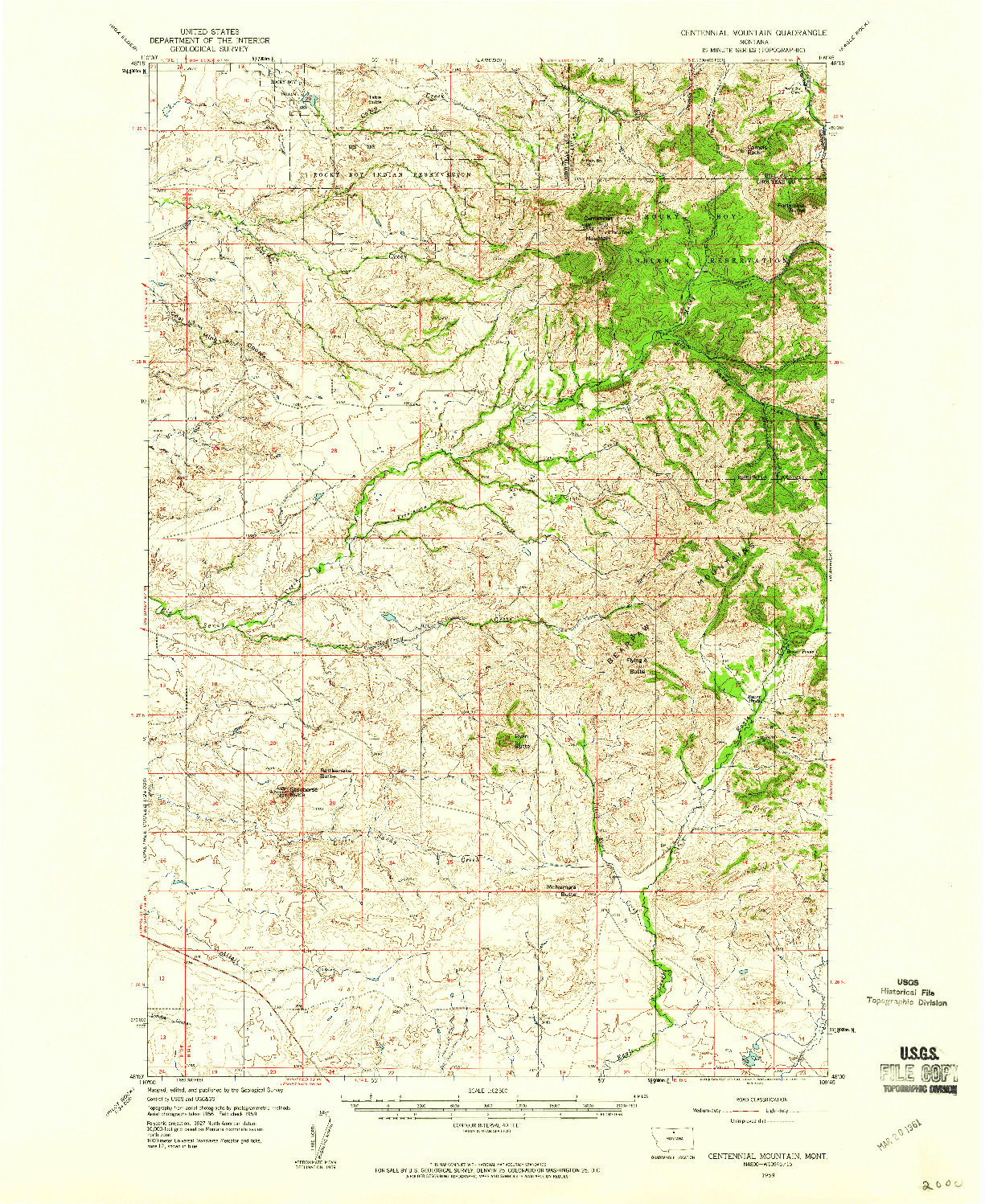 USGS 1:62500-SCALE QUADRANGLE FOR CENTENNIAL MOUNTAIN, MT 1959