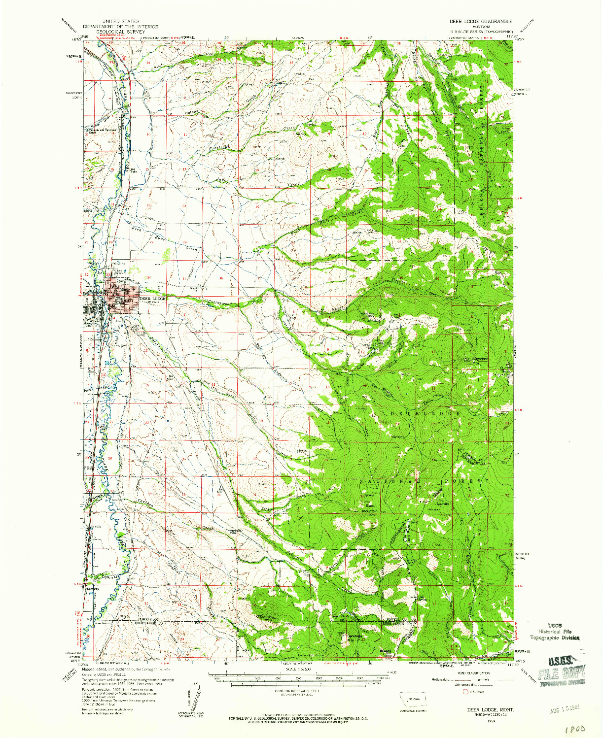 USGS 1:62500-SCALE QUADRANGLE FOR DEER LODGE, MT 1959