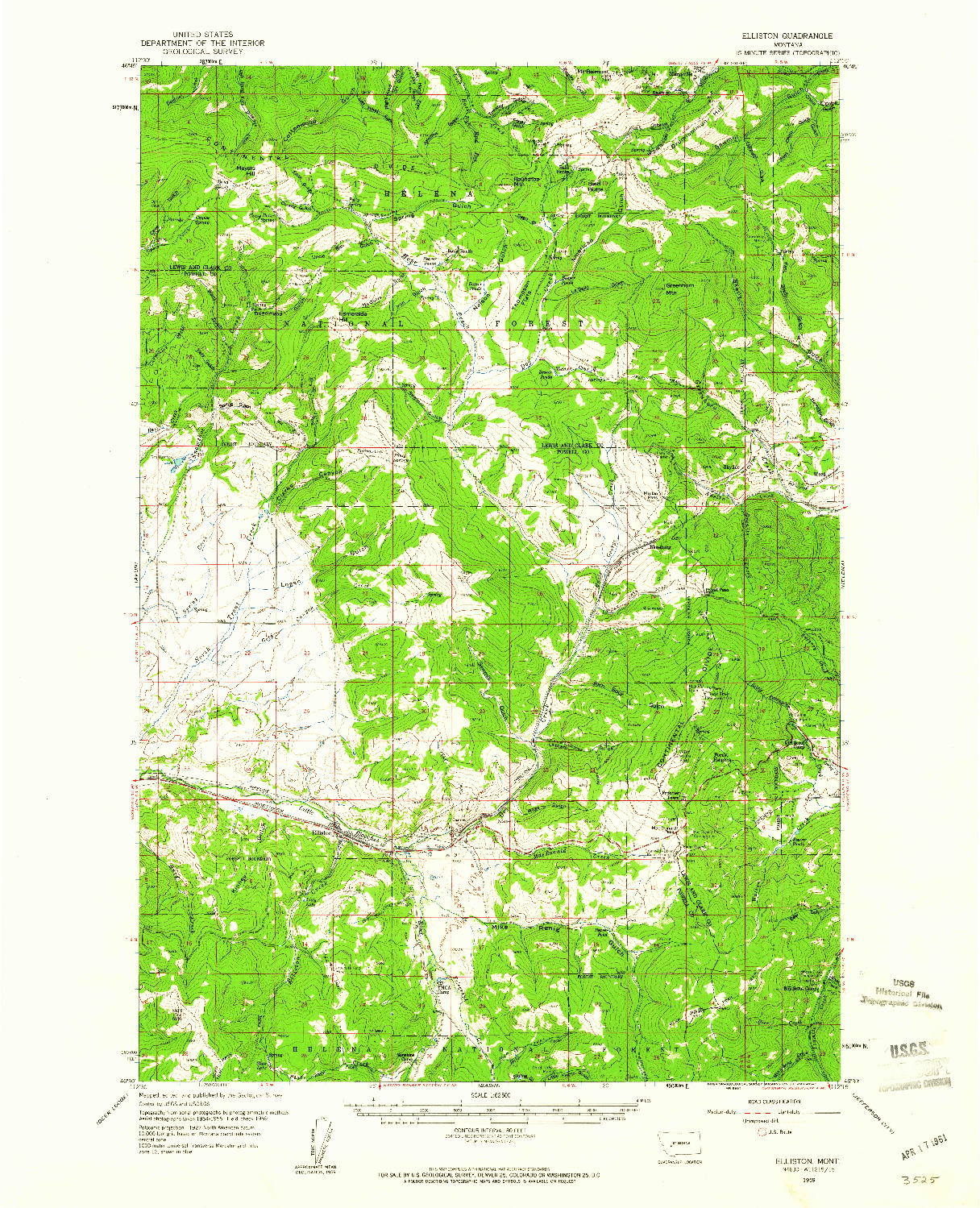 USGS 1:62500-SCALE QUADRANGLE FOR ELLISTON, MT 1959