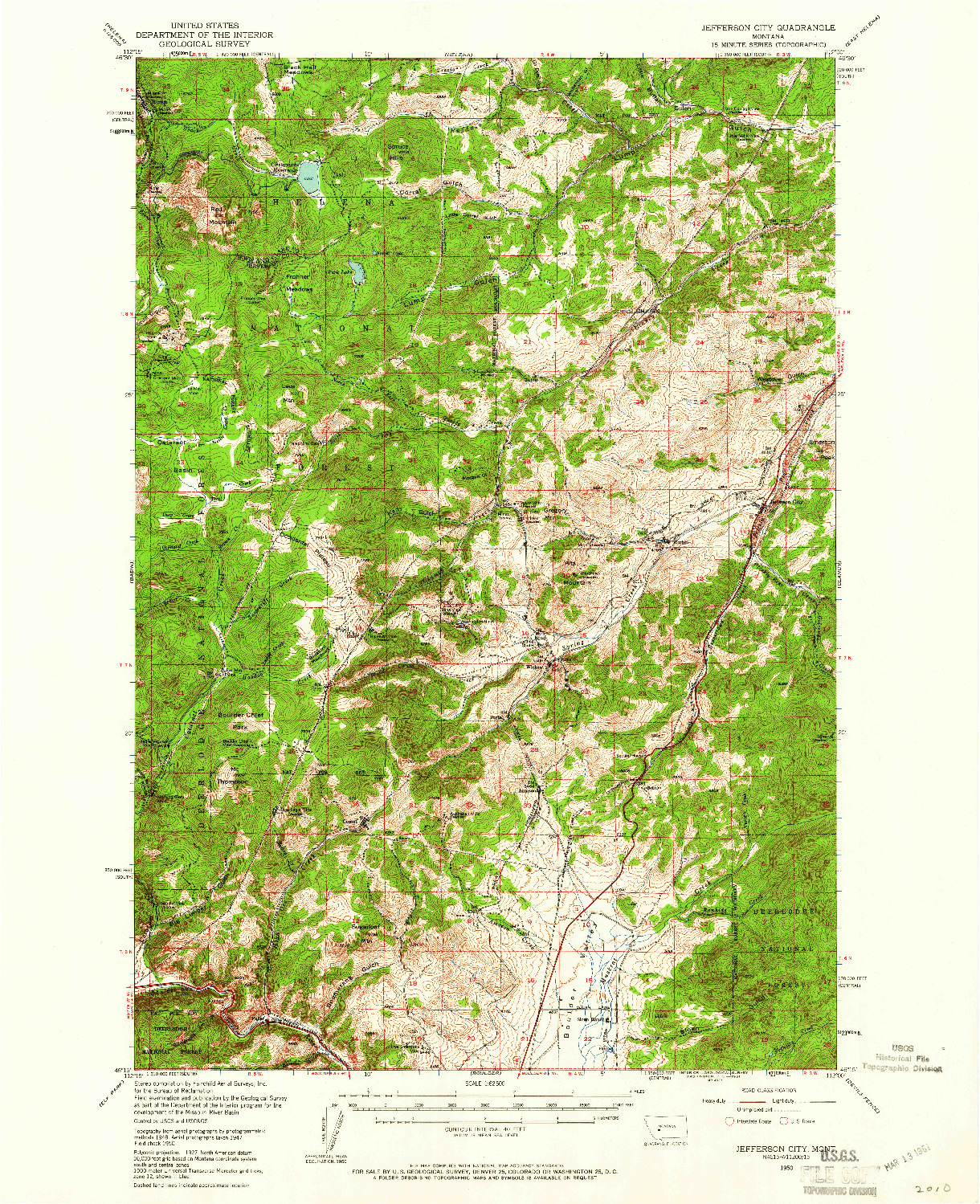 USGS 1:62500-SCALE QUADRANGLE FOR JEFFERSON CITY, MT 1950