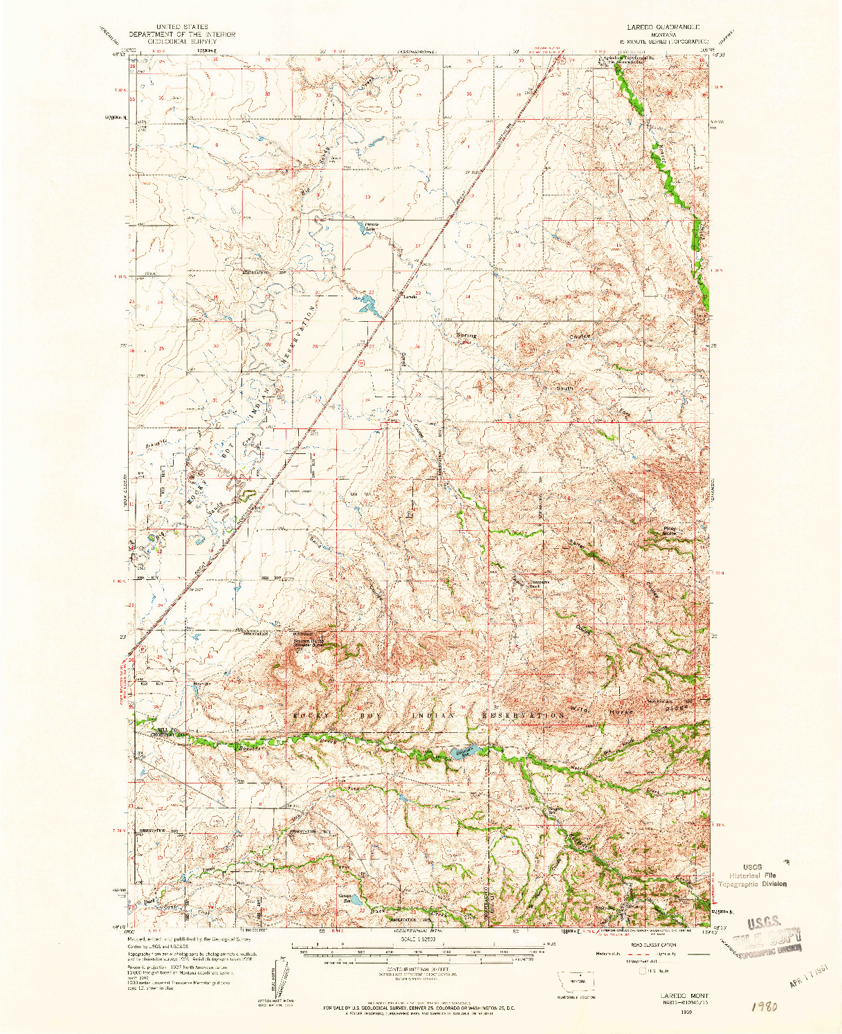 USGS 1:62500-SCALE QUADRANGLE FOR LAREDO, MT 1959