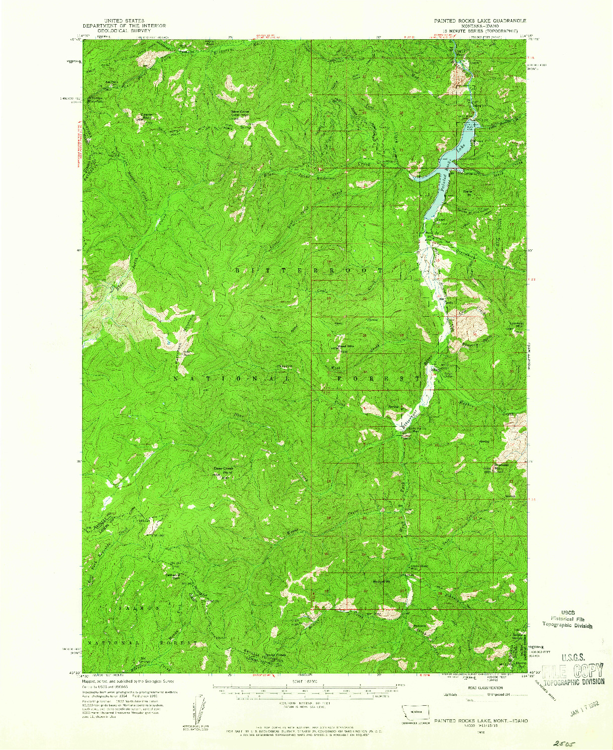 USGS 1:62500-SCALE QUADRANGLE FOR PAINTED ROCKS LAKE, MT 1960