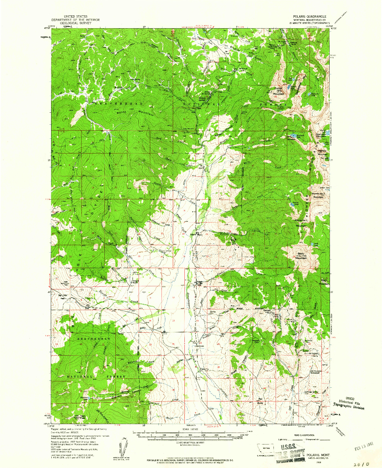 USGS 1:62500-SCALE QUADRANGLE FOR POLARIS, MT 1959