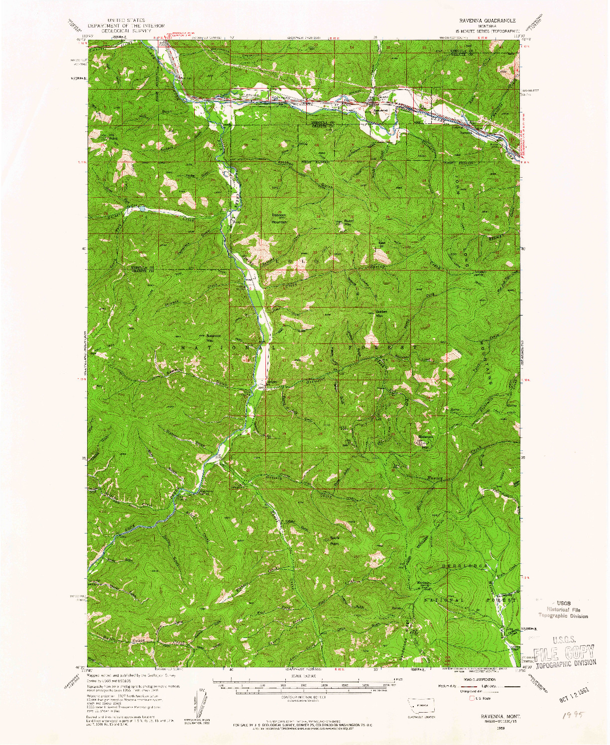 USGS 1:62500-SCALE QUADRANGLE FOR RAVENNA, MT 1959