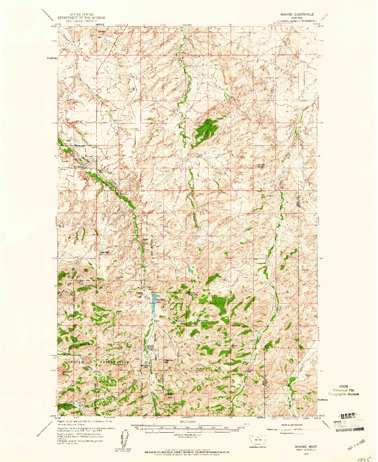 USGS 1:62500-SCALE QUADRANGLE FOR SHAMBO, MT 1959