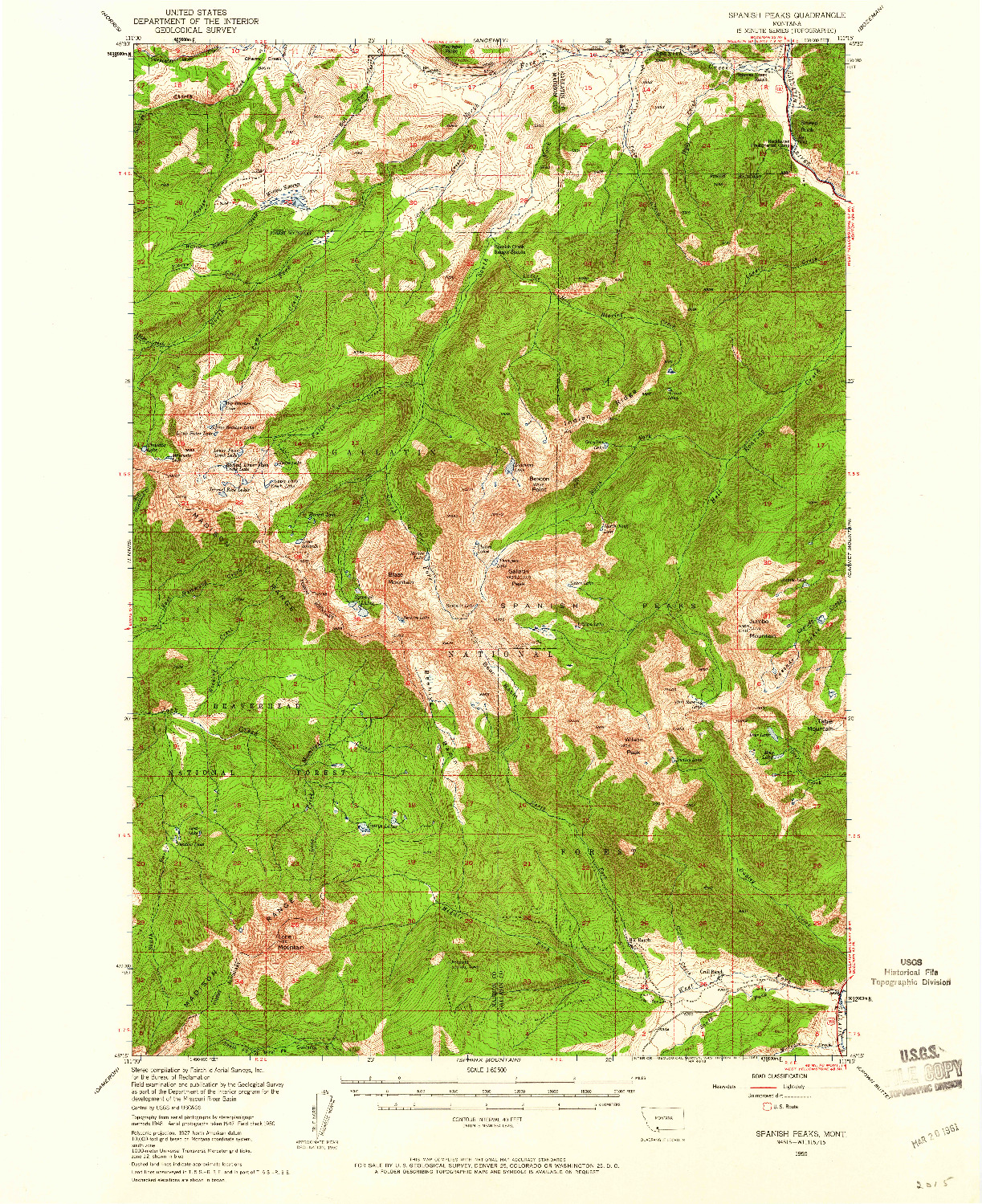 USGS 1:62500-SCALE QUADRANGLE FOR SPANISH PEAKS, MT 1950