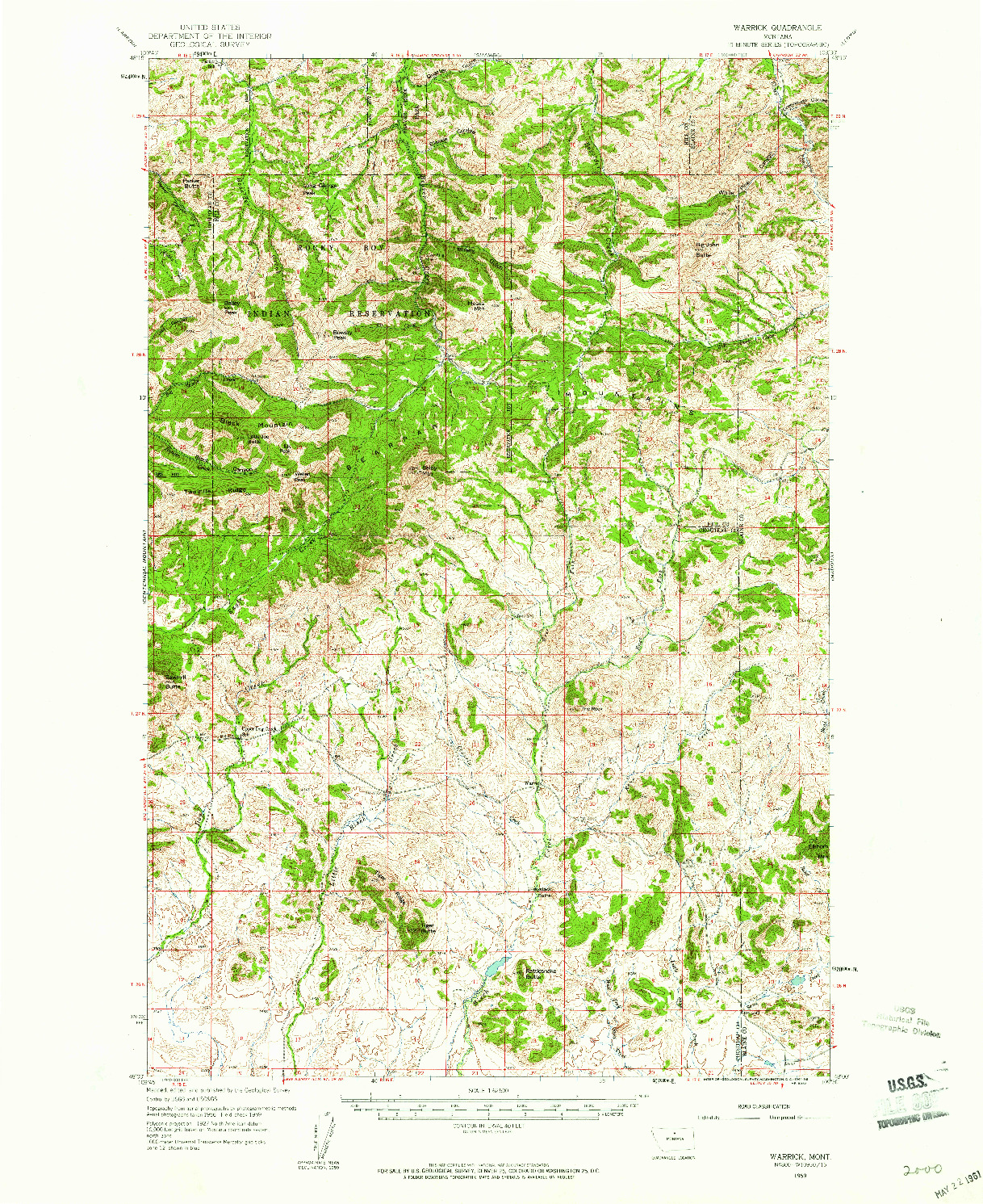 USGS 1:62500-SCALE QUADRANGLE FOR WARRICK, MT 1959
