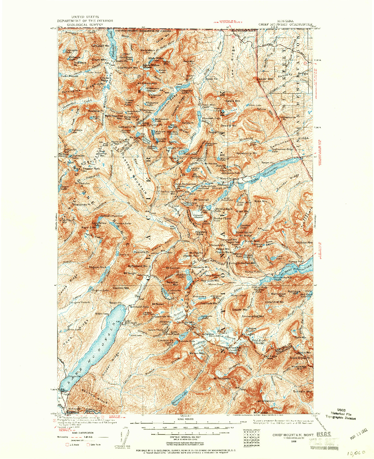 USGS 1:125000-SCALE QUADRANGLE FOR CHIEF MOUNTAIN, MT 1938