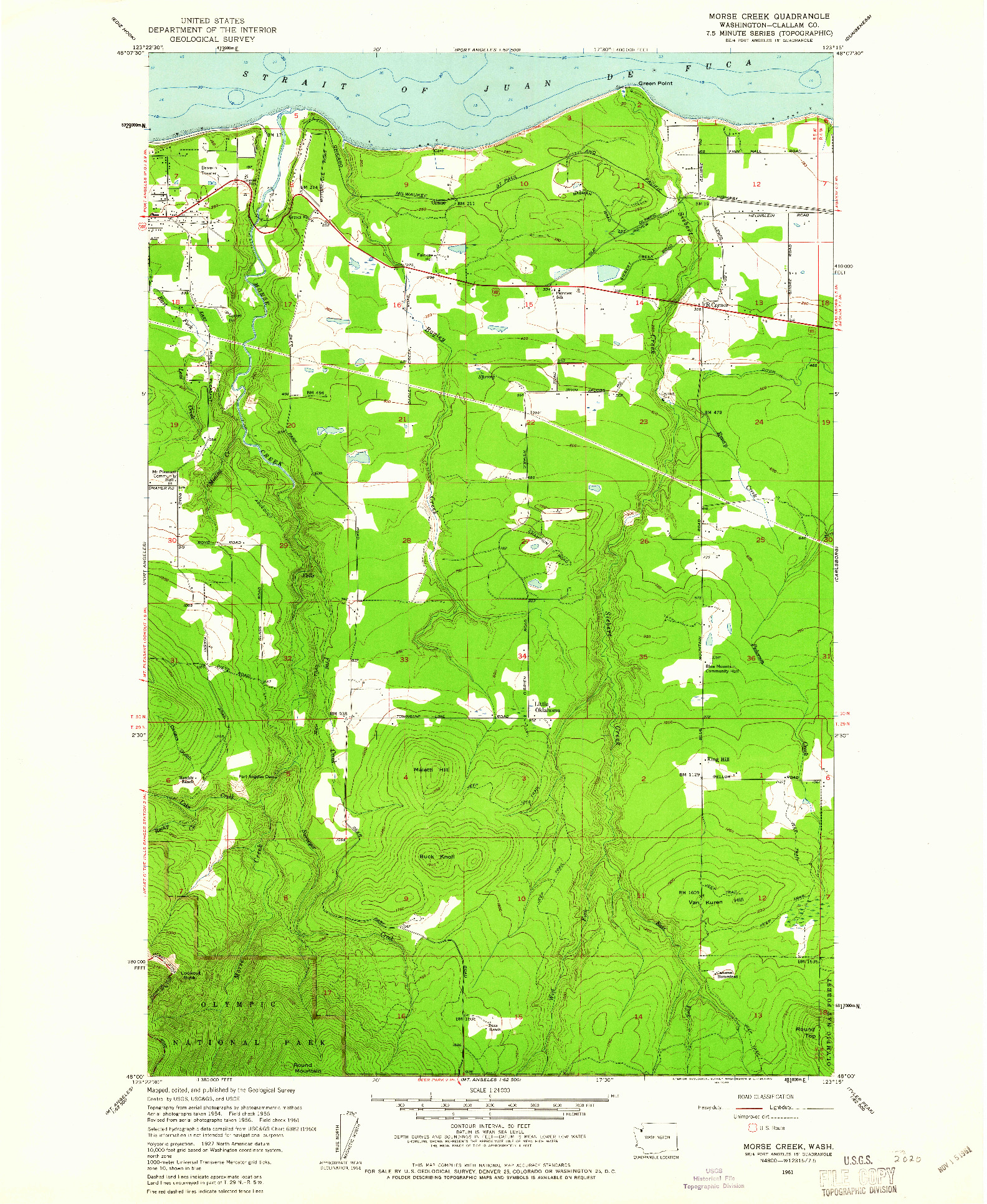 USGS 1:24000-SCALE QUADRANGLE FOR MORSE CREEK, WA 1961