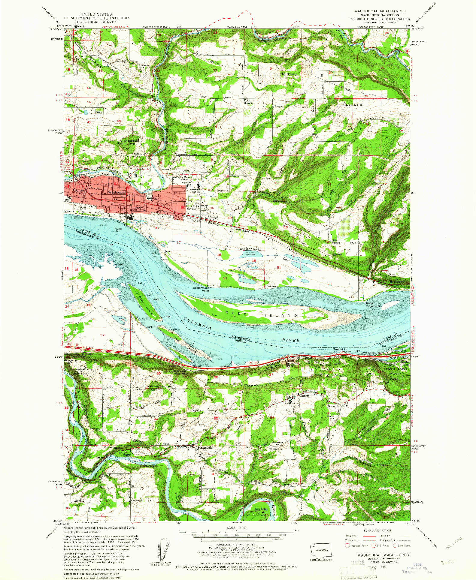 USGS 1:24000-SCALE QUADRANGLE FOR WASHOUGAL, WA 1961