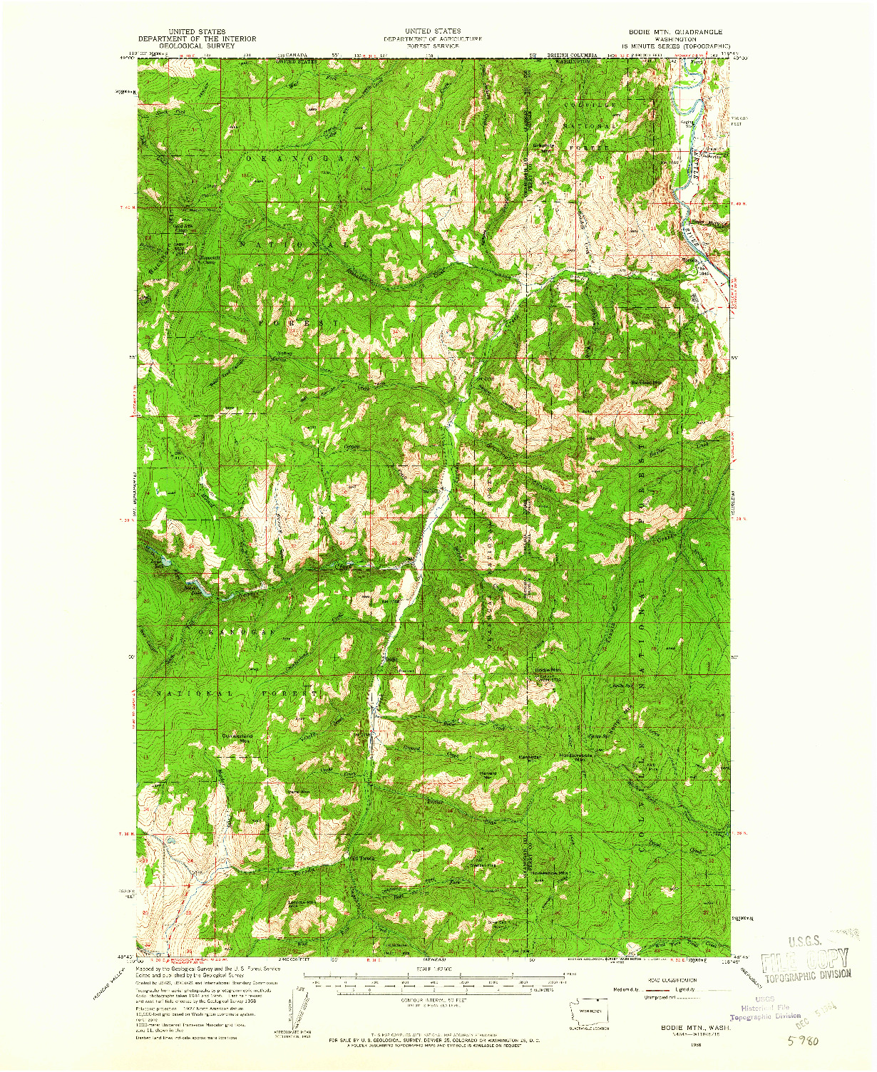 USGS 1:62500-SCALE QUADRANGLE FOR BODIE MTN, WA 1958
