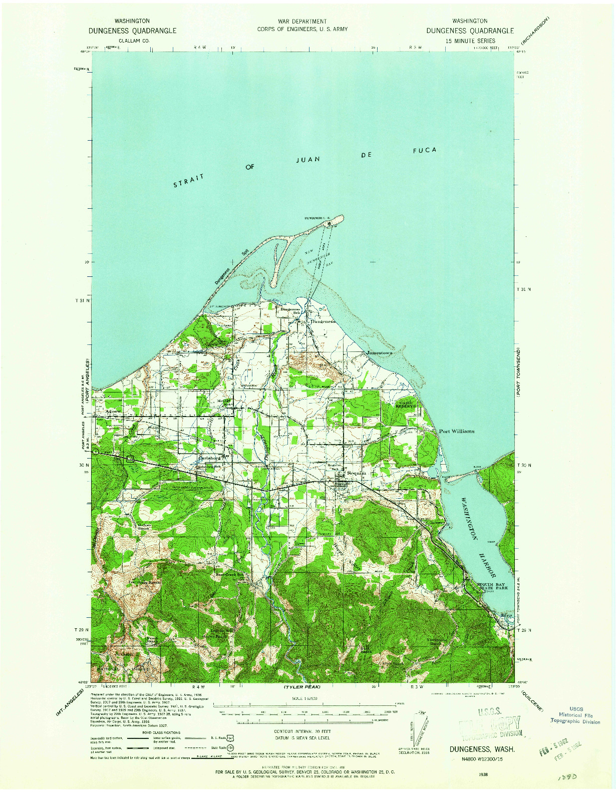 USGS 1:62500-SCALE QUADRANGLE FOR DUNGENESS, WA 1938