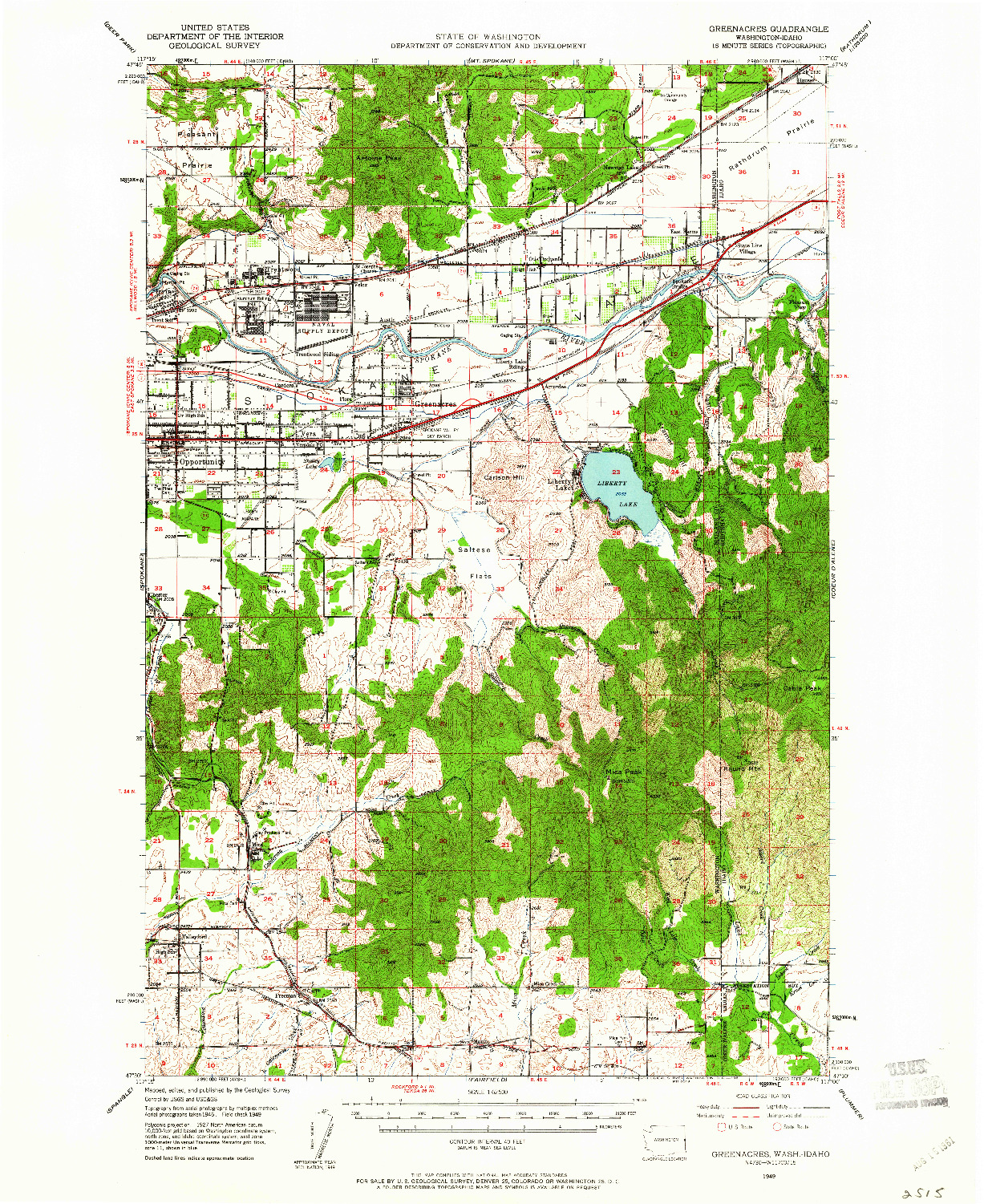 USGS 1:62500-SCALE QUADRANGLE FOR GREENACRES, WA 1949