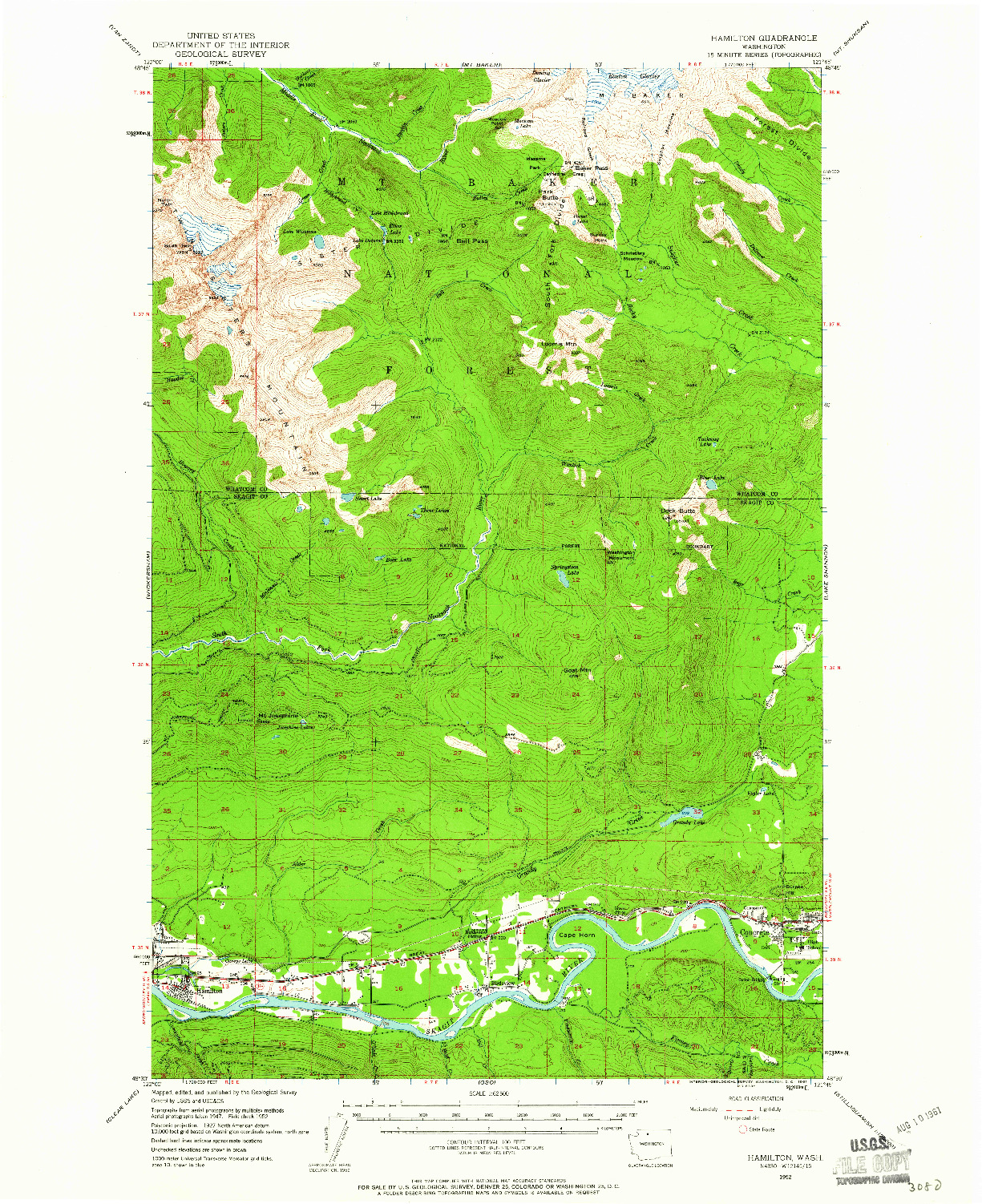 USGS 1:62500-SCALE QUADRANGLE FOR HAMILTON, WA 1952