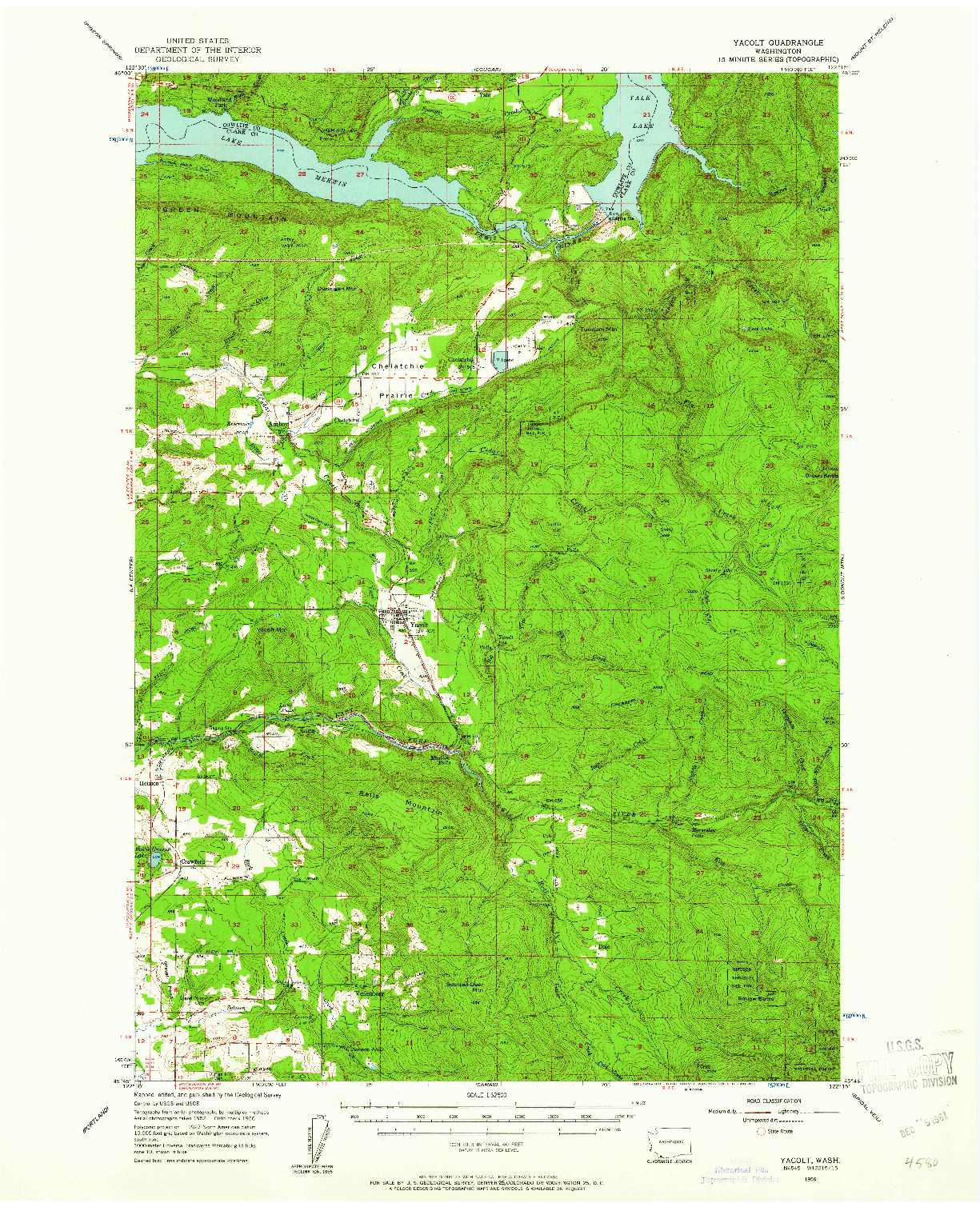 USGS 1:62500-SCALE QUADRANGLE FOR YACOLT, WA 1956