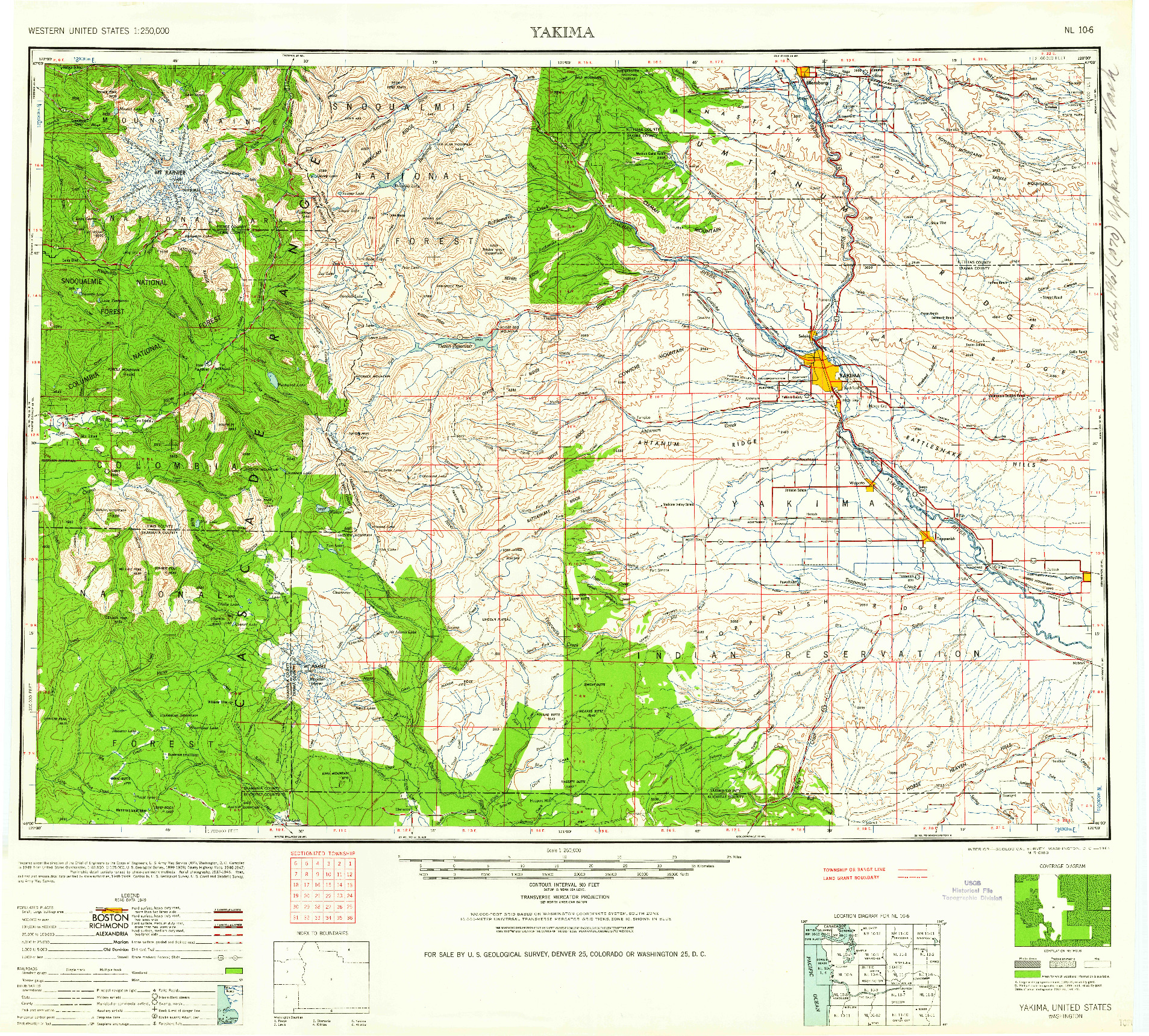 USGS 1:250000-SCALE QUADRANGLE FOR YAKIMA, WA 1961