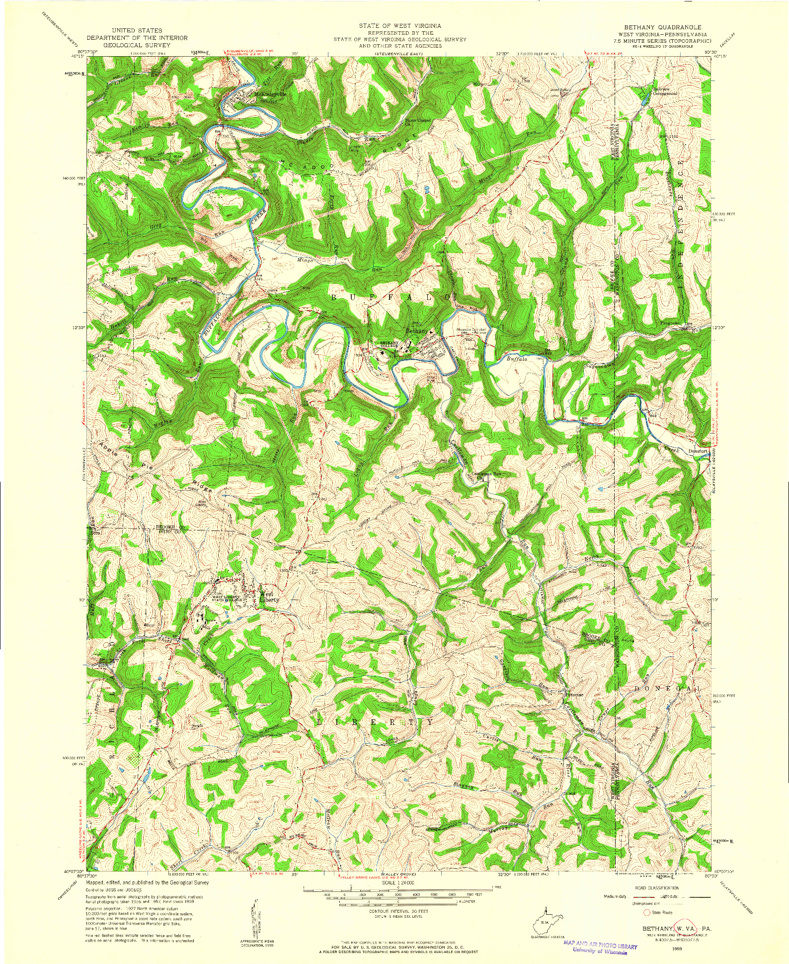 USGS 1:24000-SCALE QUADRANGLE FOR BETHANY, WV 1959