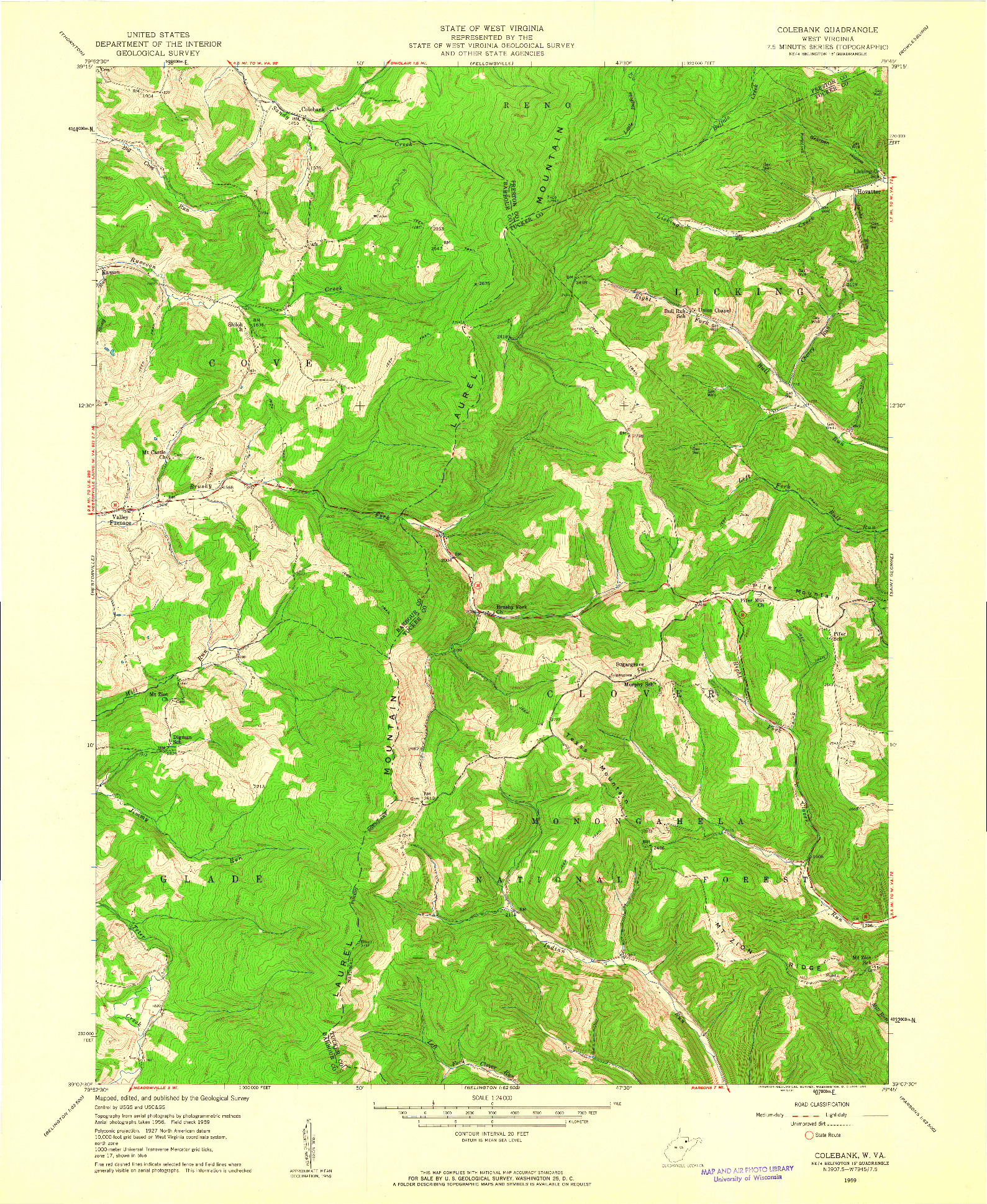 USGS 1:24000-SCALE QUADRANGLE FOR COLEBANK, WV 1959