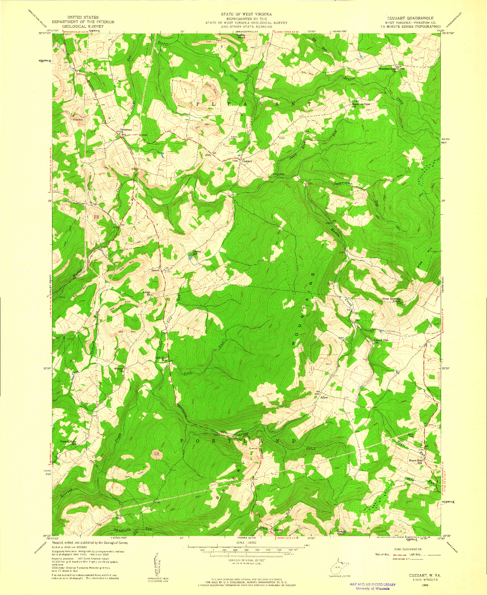 USGS 1:24000-SCALE QUADRANGLE FOR CUZZART, WV 1959