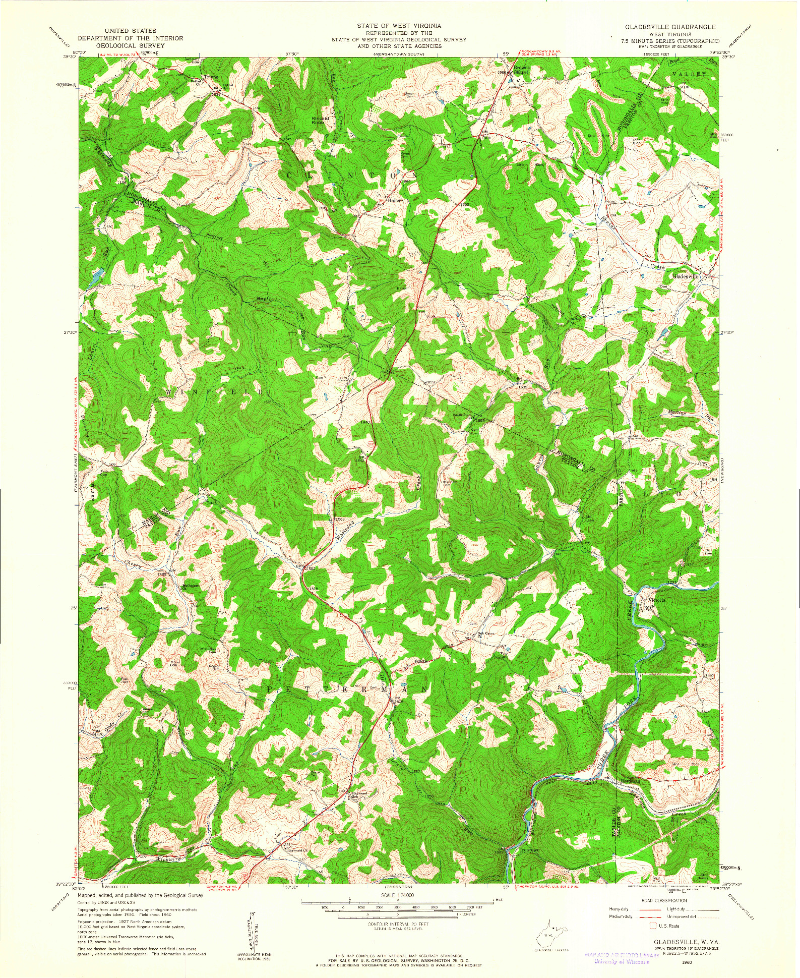 USGS 1:24000-SCALE QUADRANGLE FOR GLADESVILLE, WV 1960