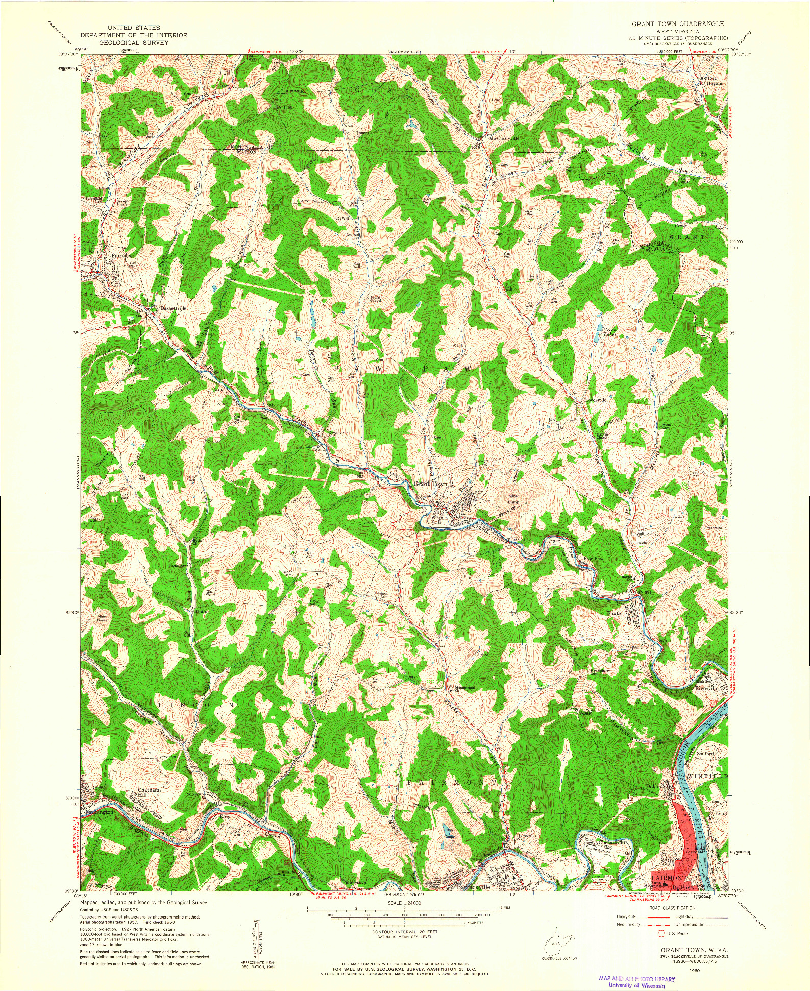 USGS 1:24000-SCALE QUADRANGLE FOR GRANT TOWN, WV 1960