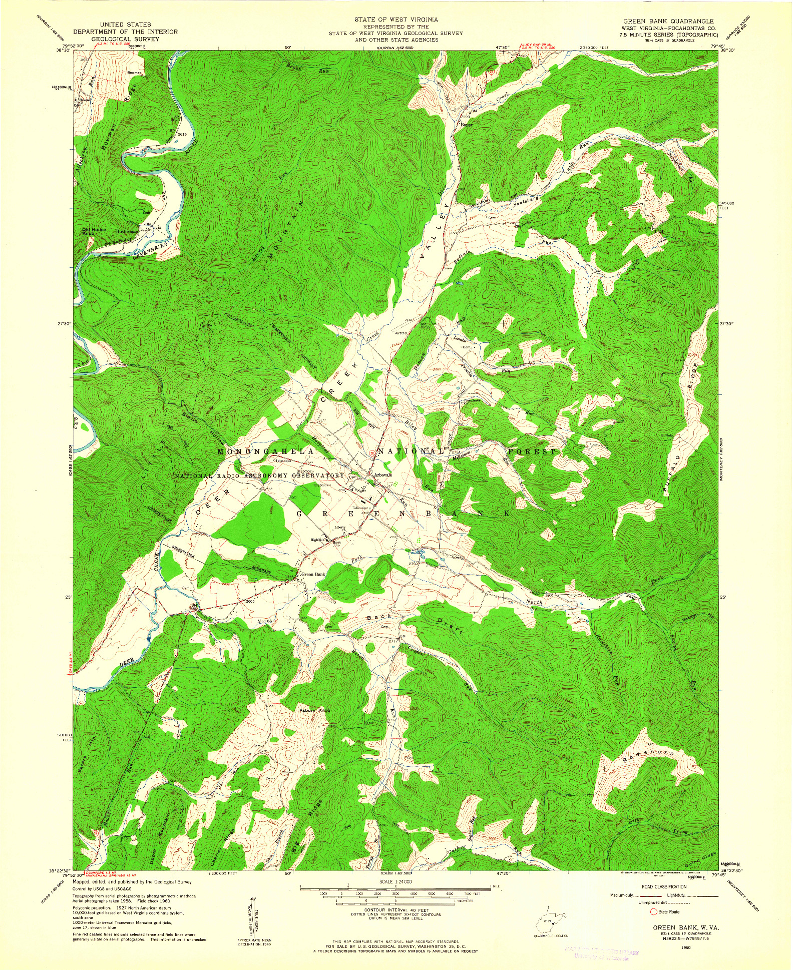 USGS 1:24000-SCALE QUADRANGLE FOR GREEN BANK, WV 1960