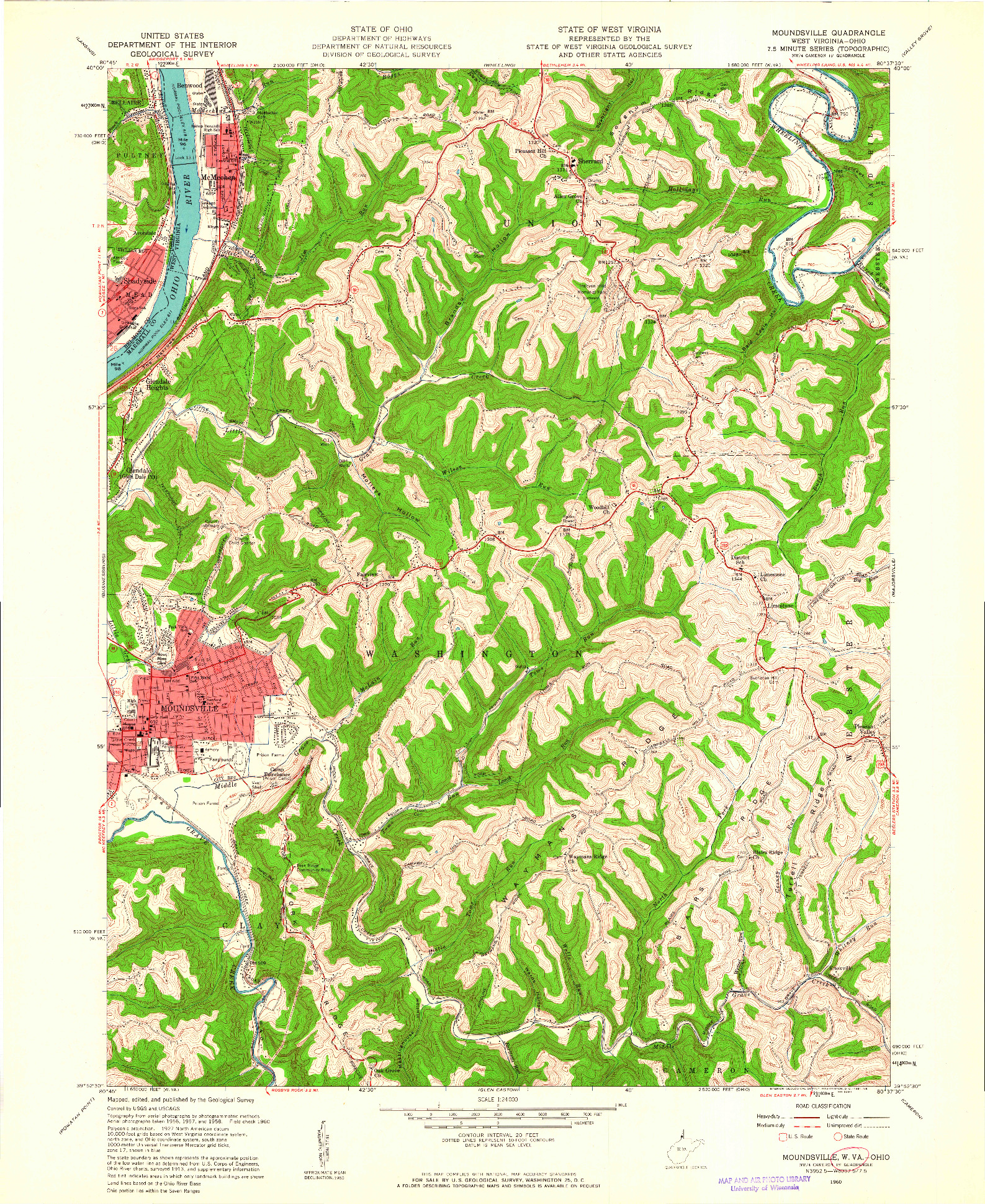 USGS 1:24000-SCALE QUADRANGLE FOR MOUNDSVILLE, WV 1960