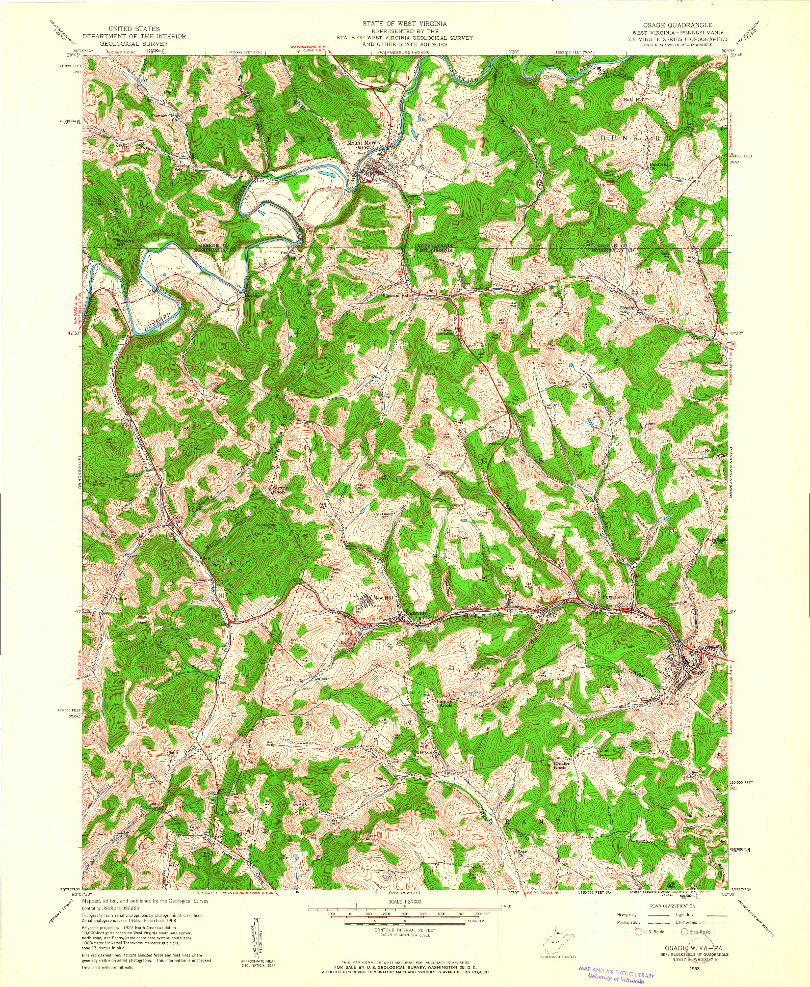 USGS 1:24000-SCALE QUADRANGLE FOR OSAGE, WV 1958
