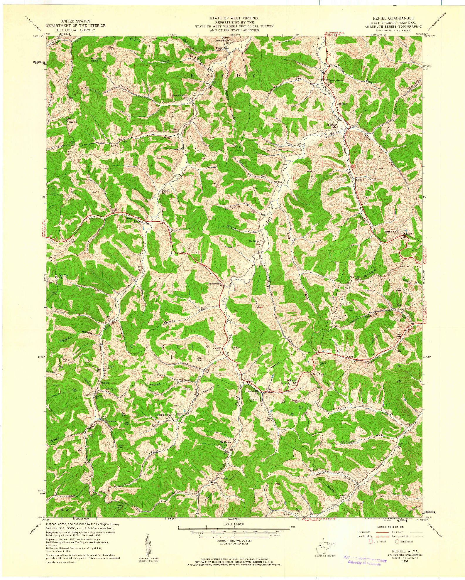 USGS 1:24000-SCALE QUADRANGLE FOR PENIEL, WV 1957