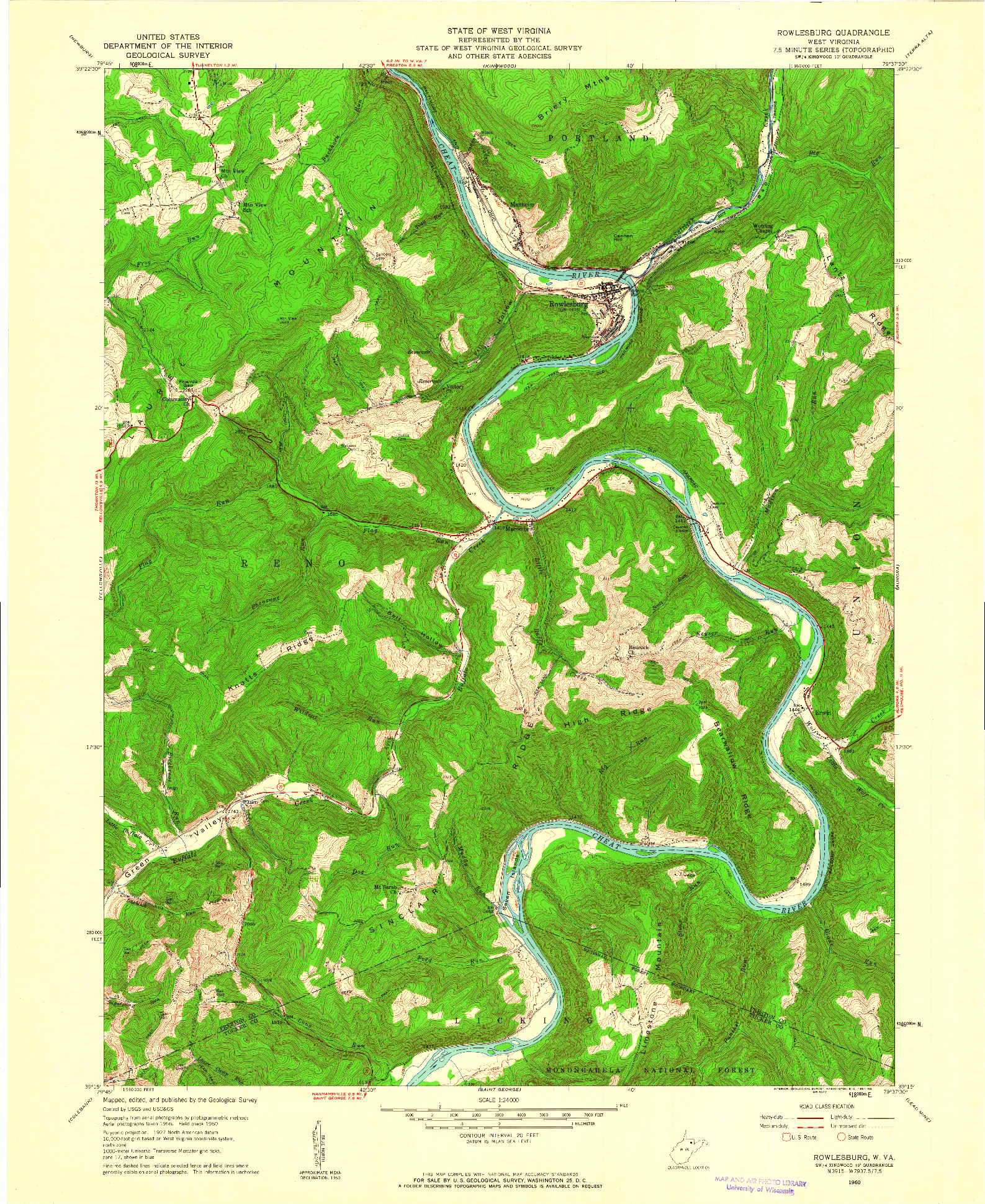 USGS 1:24000-SCALE QUADRANGLE FOR ROWLESBURG, WV 1960