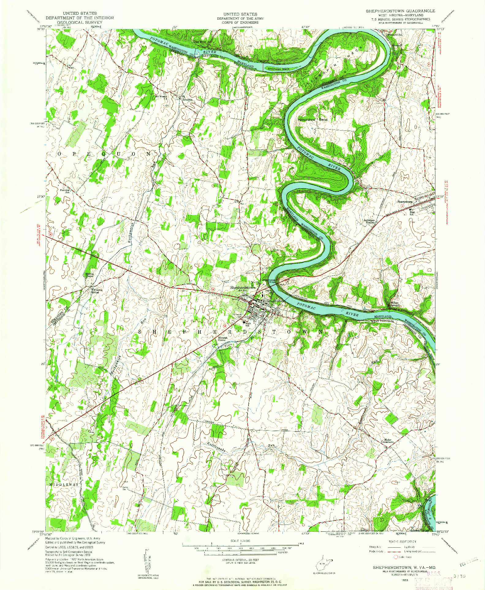 USGS 1:24000-SCALE QUADRANGLE FOR SHEPHERDSTOWN, WV 1953