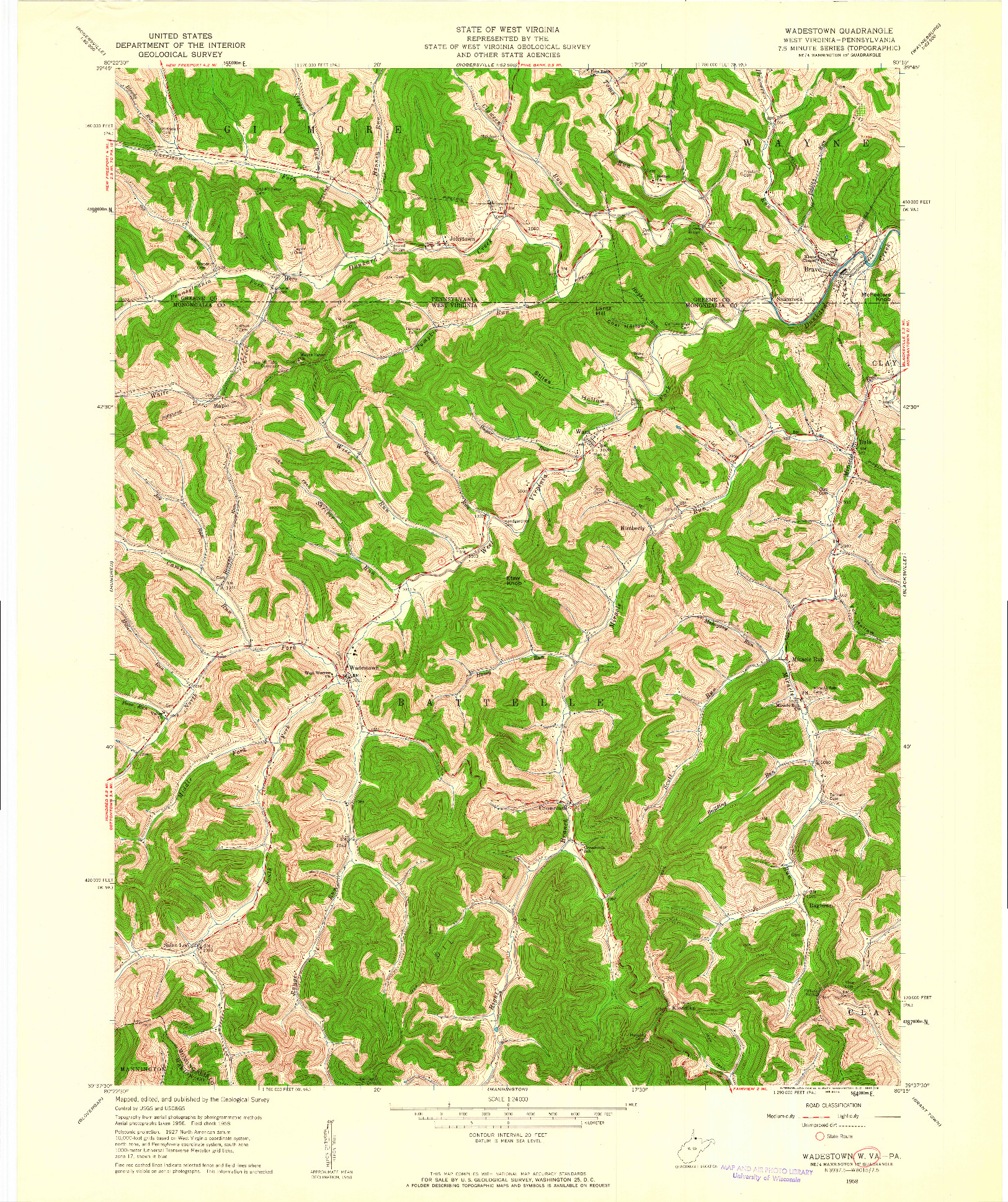 USGS 1:24000-SCALE QUADRANGLE FOR WADESTOWN, WV 1958