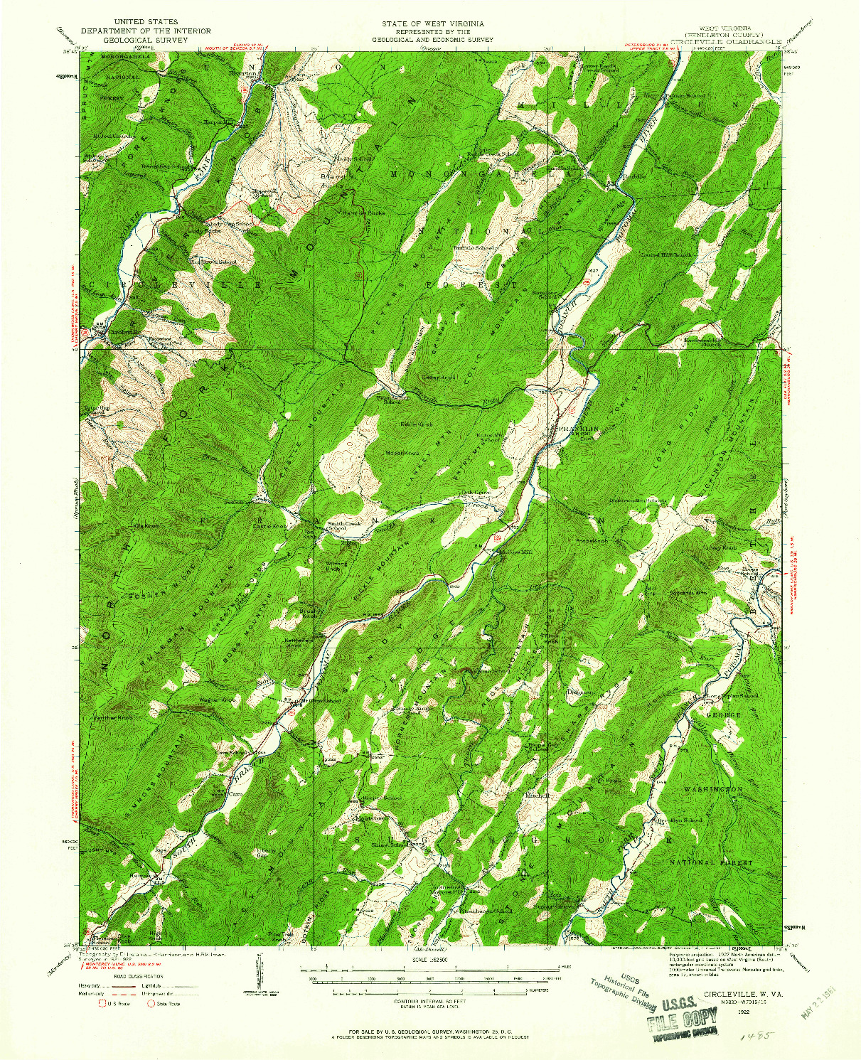 USGS 1:62500-SCALE QUADRANGLE FOR CIRCLEVILLE, WV 1922