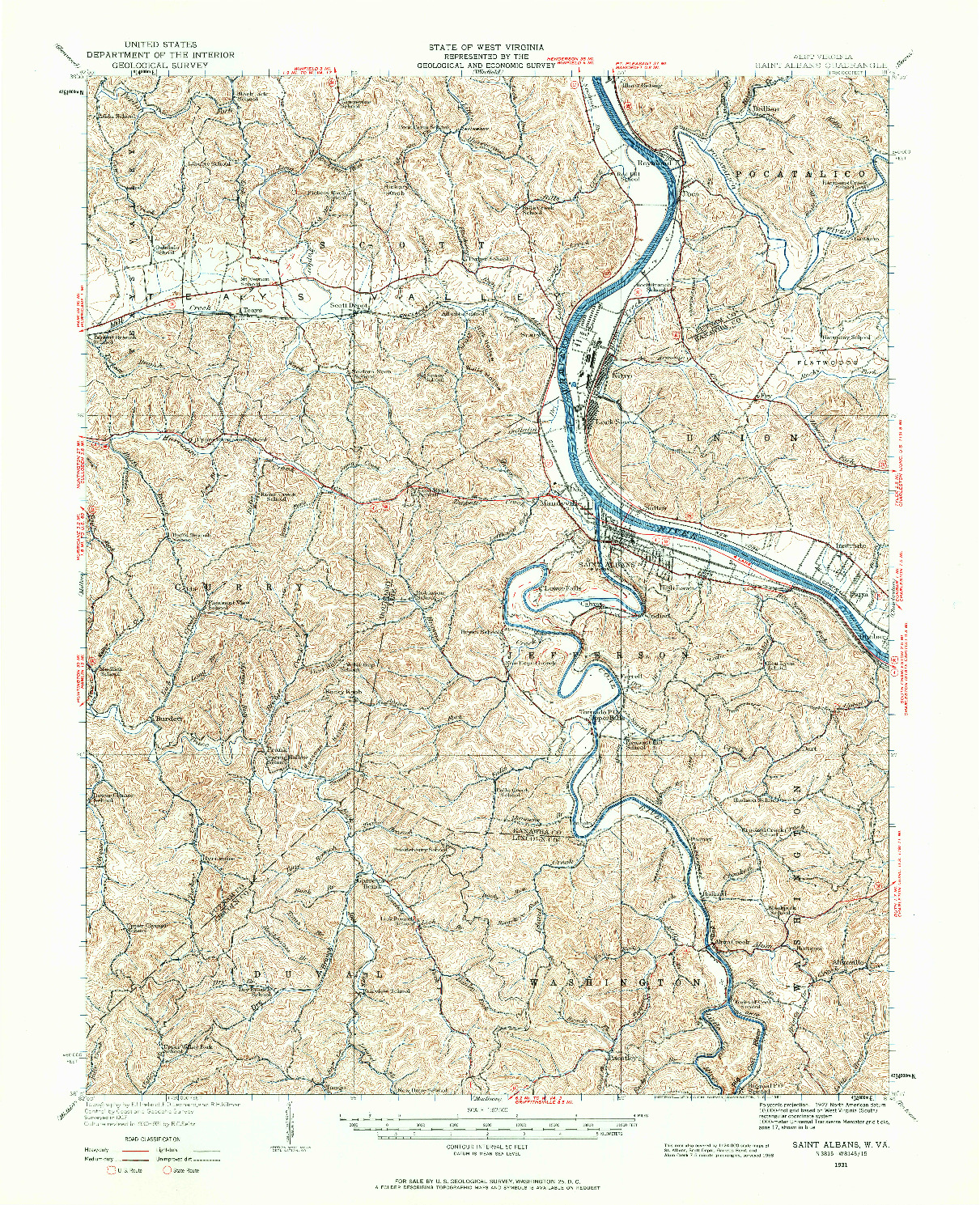 USGS 1:62500-SCALE QUADRANGLE FOR SAINT ALBANS, WV 1931