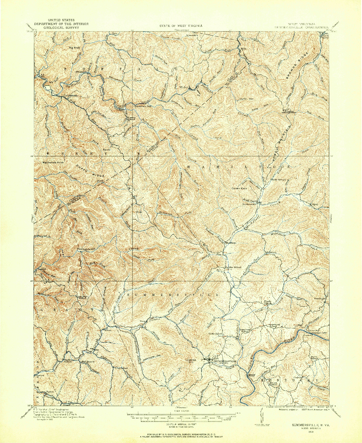 USGS 1:62500-SCALE QUADRANGLE FOR SUMMERSVILLE, WV 1913