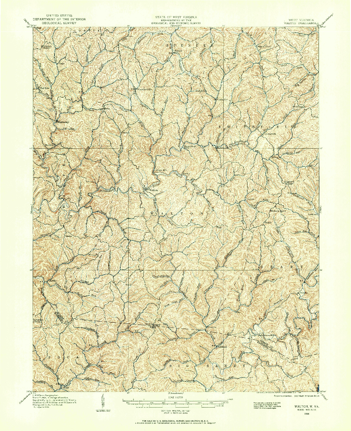 USGS 1:62500-SCALE QUADRANGLE FOR WALTON, WV 1906