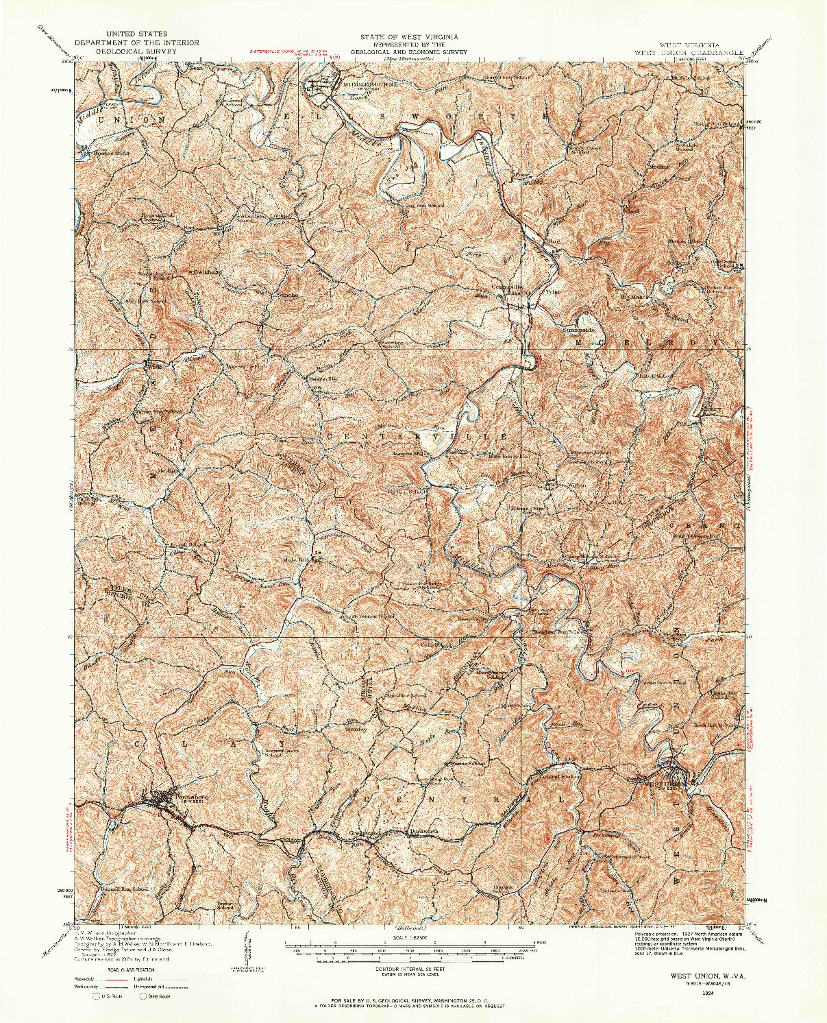 USGS 1:62500-SCALE QUADRANGLE FOR WEST UNION, WV 1924