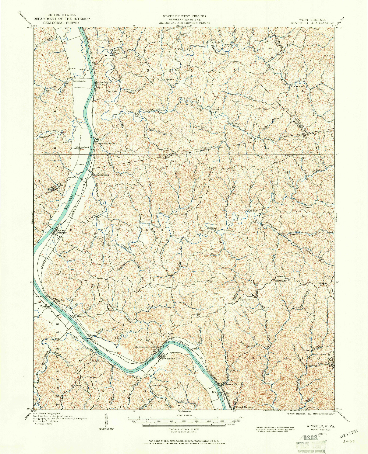 USGS 1:62500-SCALE QUADRANGLE FOR WINFIELD, WV 1906
