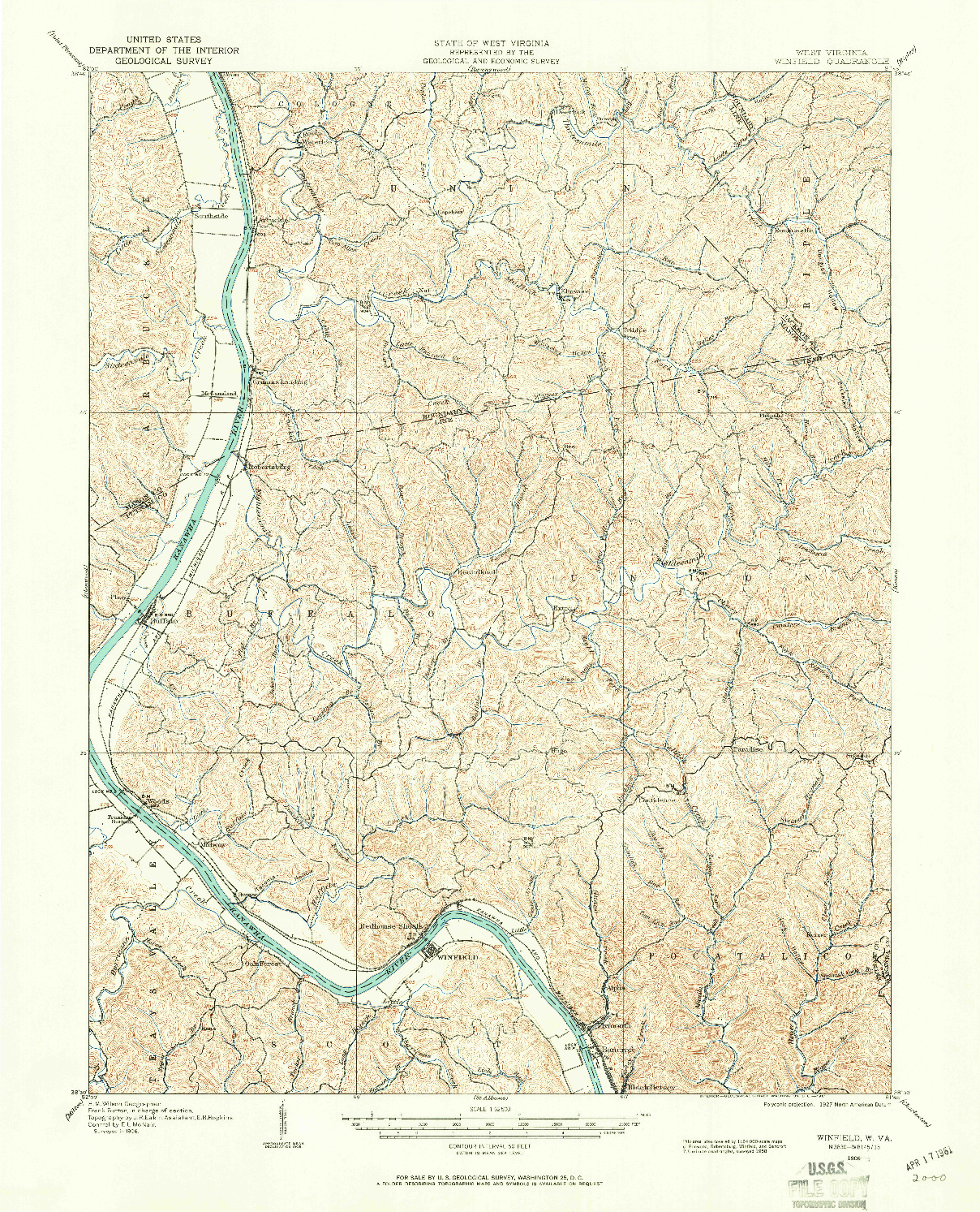 USGS 1:62500-SCALE QUADRANGLE FOR WINFIELD, WV 1906