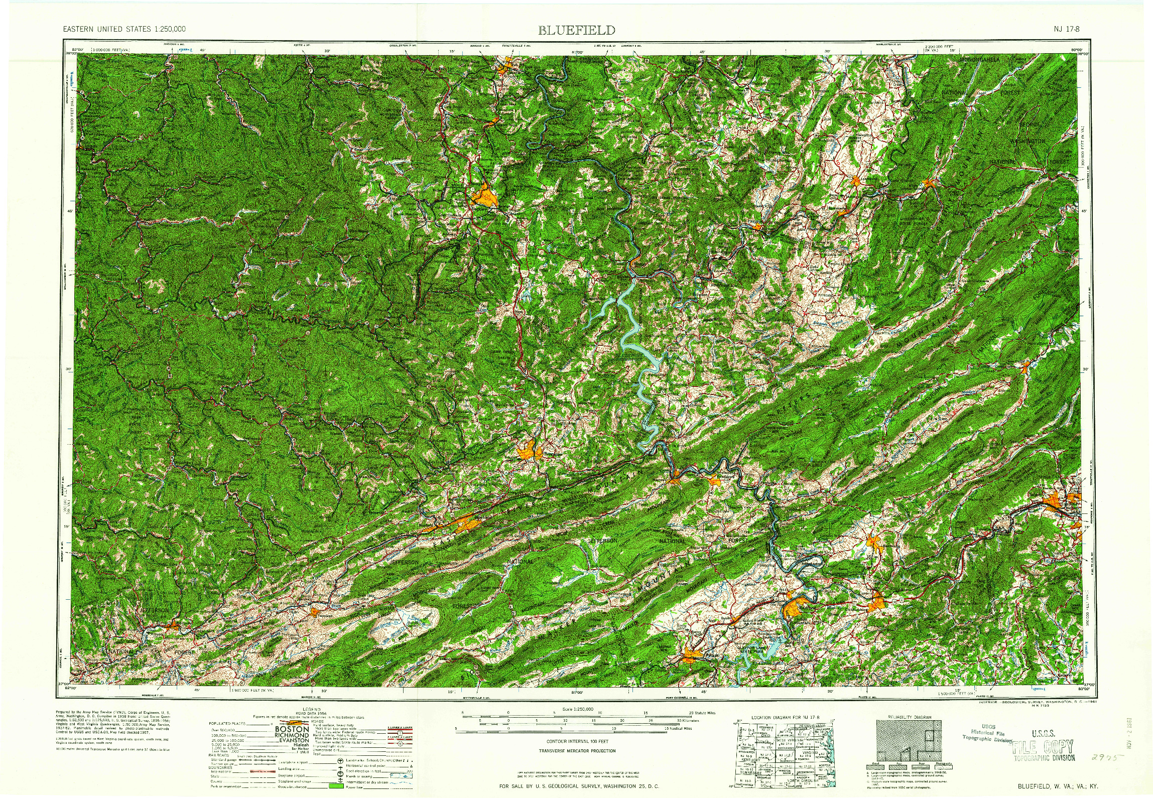 USGS 1:250000-SCALE QUADRANGLE FOR BLUEFIELD, WV 1961