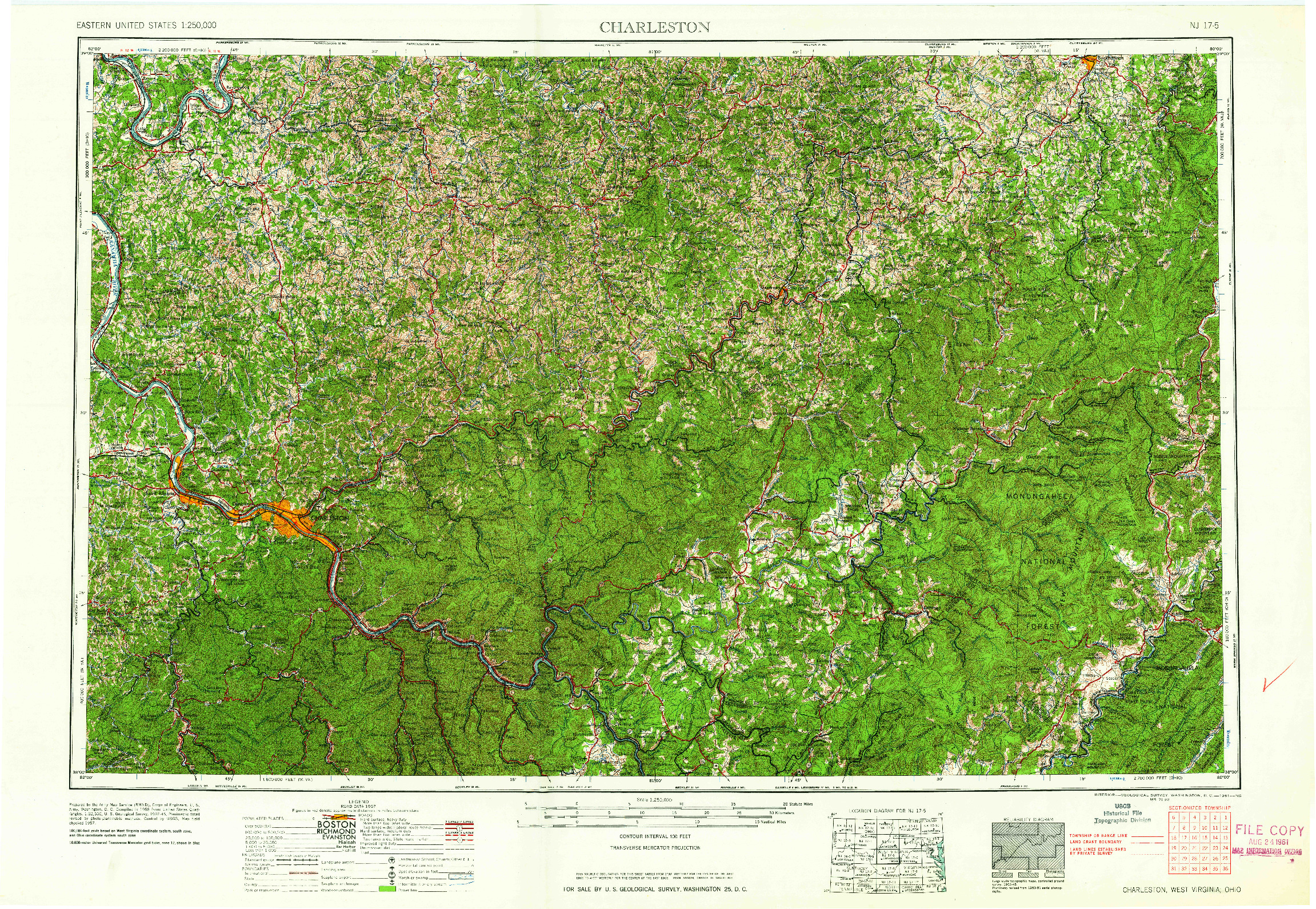 USGS 1:250000-SCALE QUADRANGLE FOR CHARLESTON, WV 1961