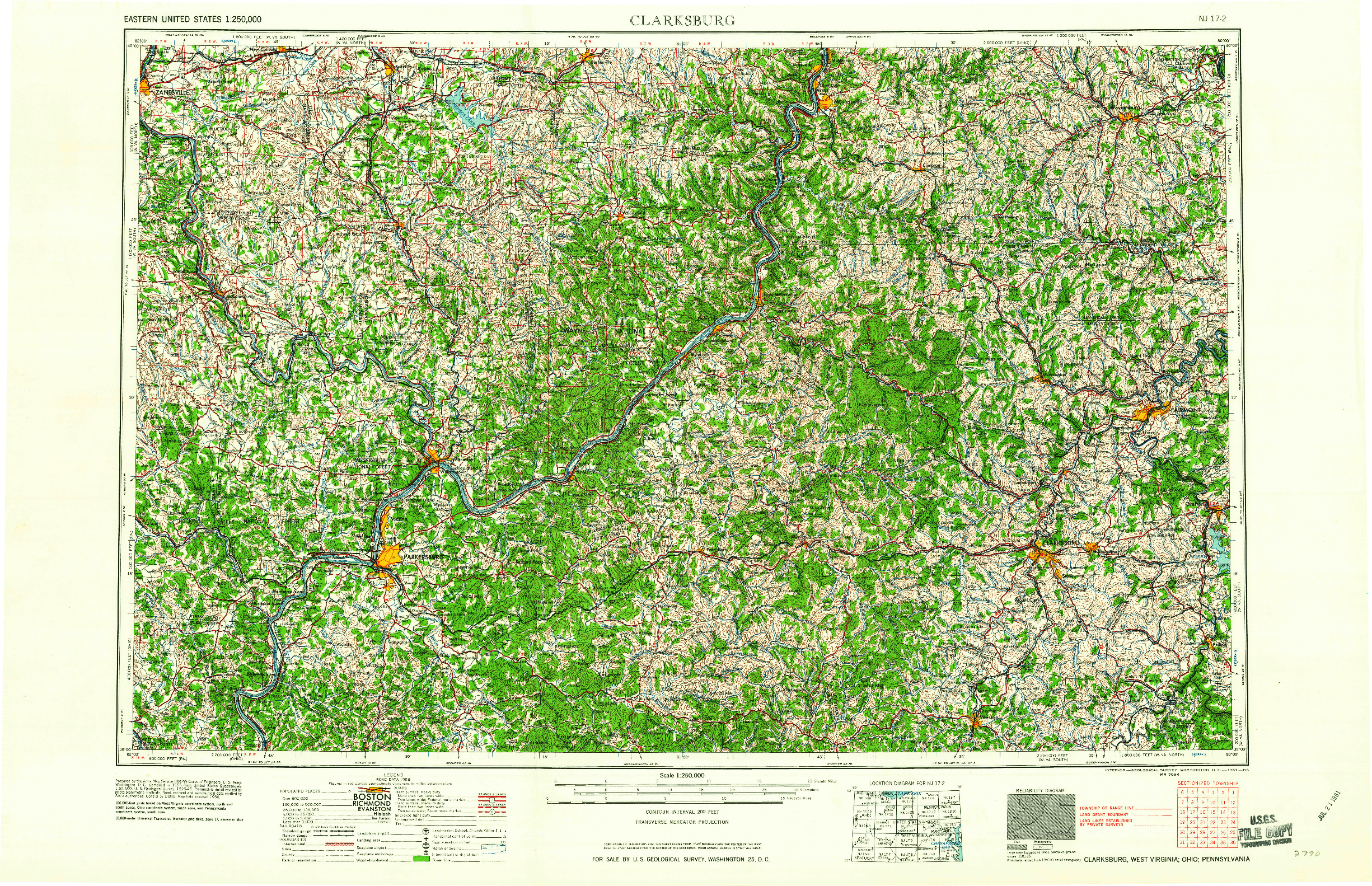 USGS 1:250000-SCALE QUADRANGLE FOR CLARKSBURG, WV 1961